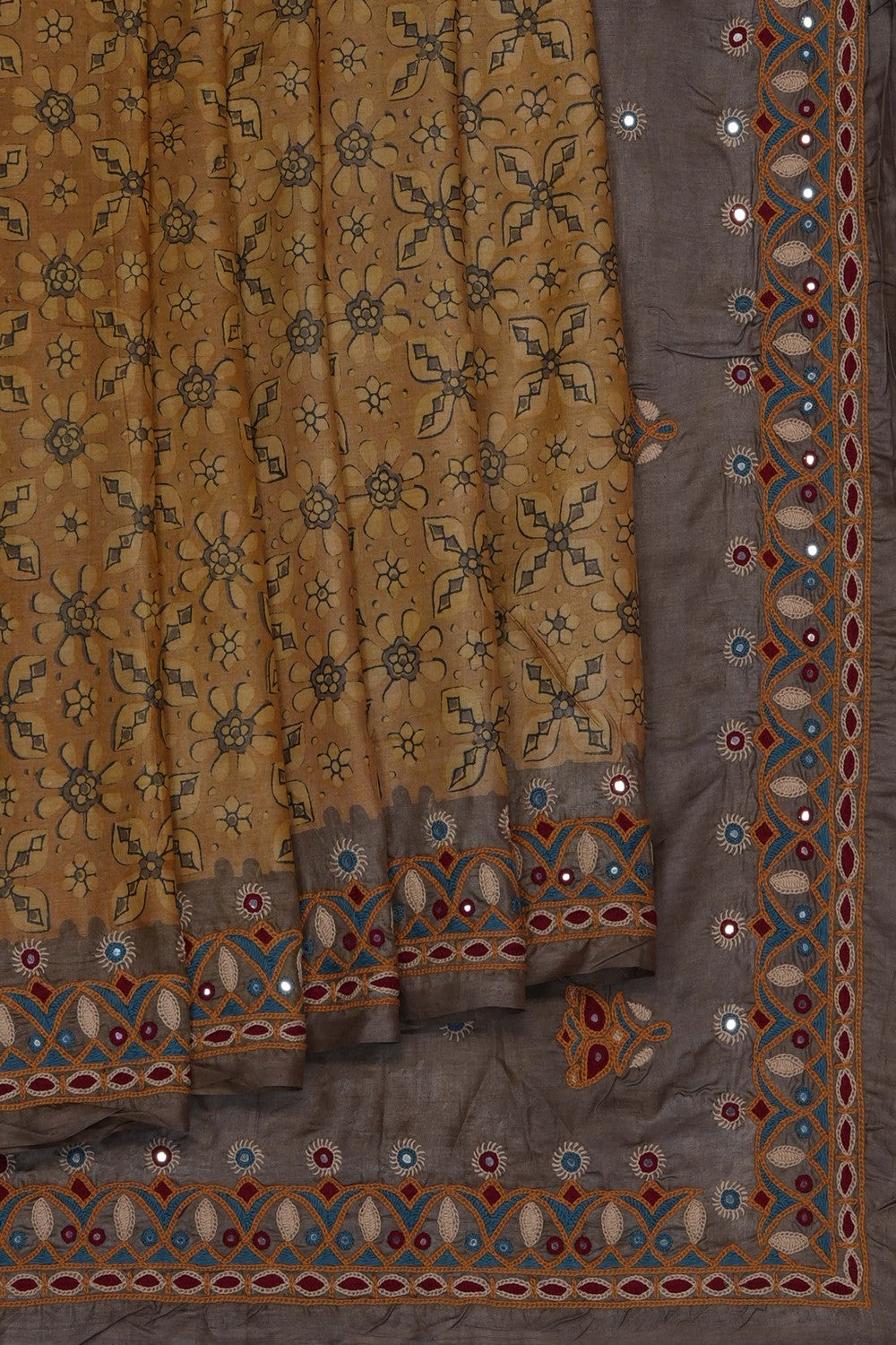 Image of Beige Desi Tussar Silk Saree