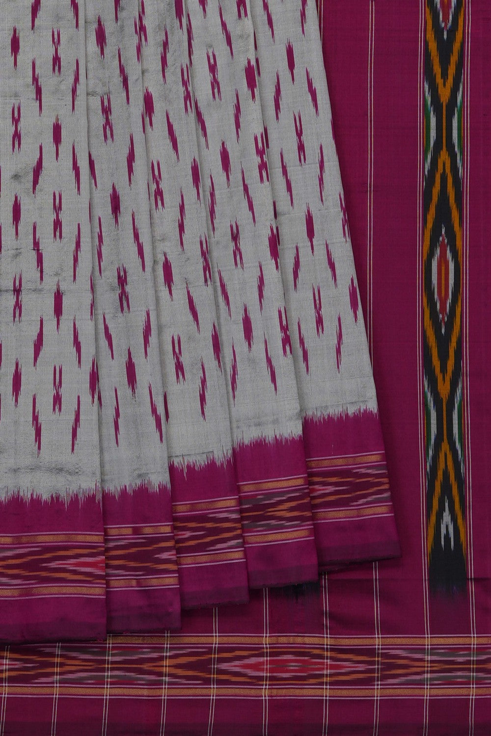 Image of Grey Pochampally Ikat Silk Saree