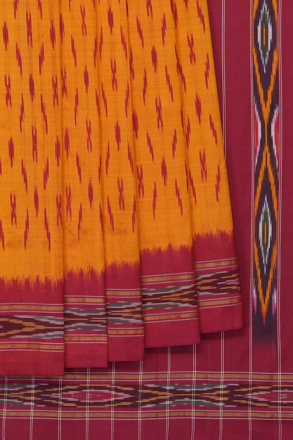 Image of Mustard Pochampally Ikat Silk Saree