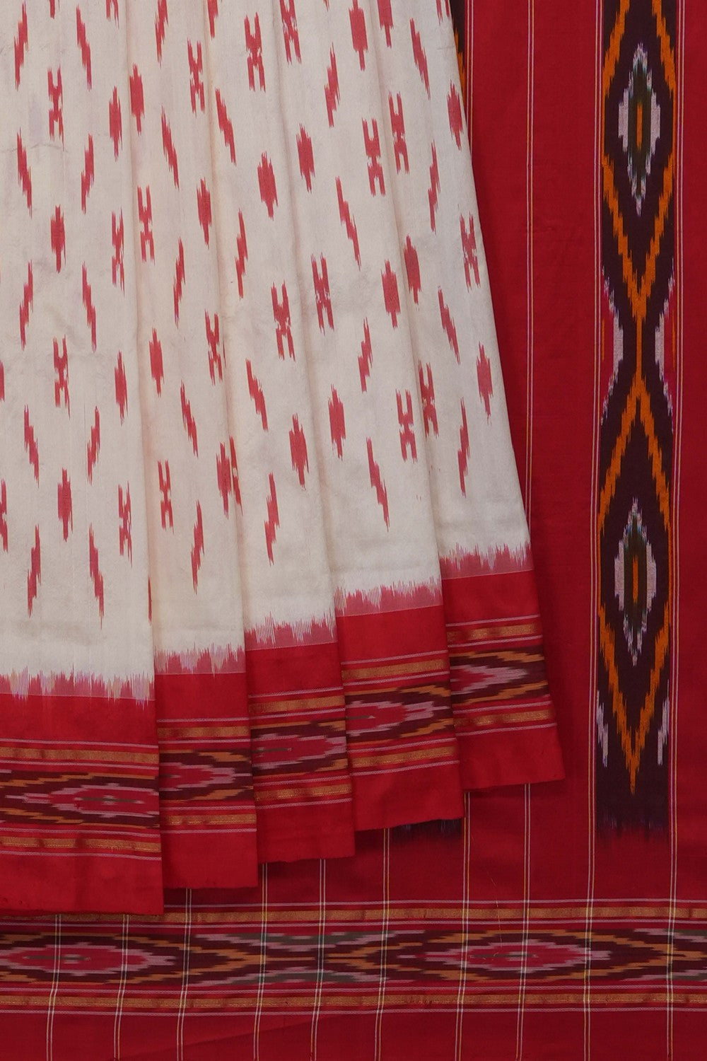 Image of Off-White Pochampally Ikat Silk Saree