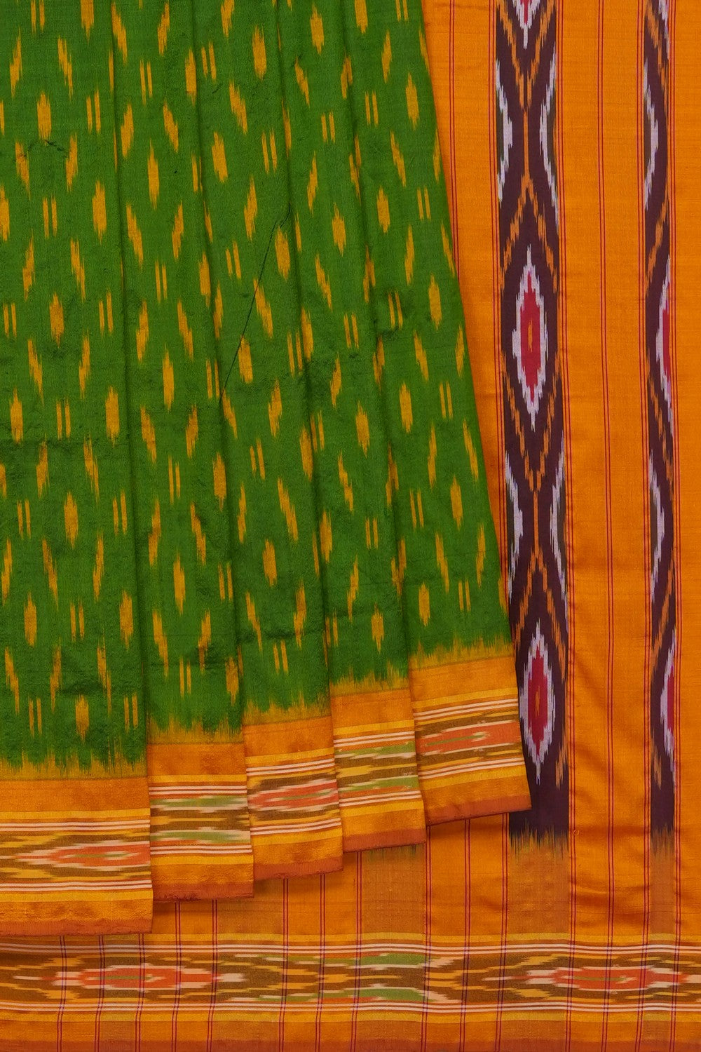 Image of Green Pochampally Ikat Silk Saree