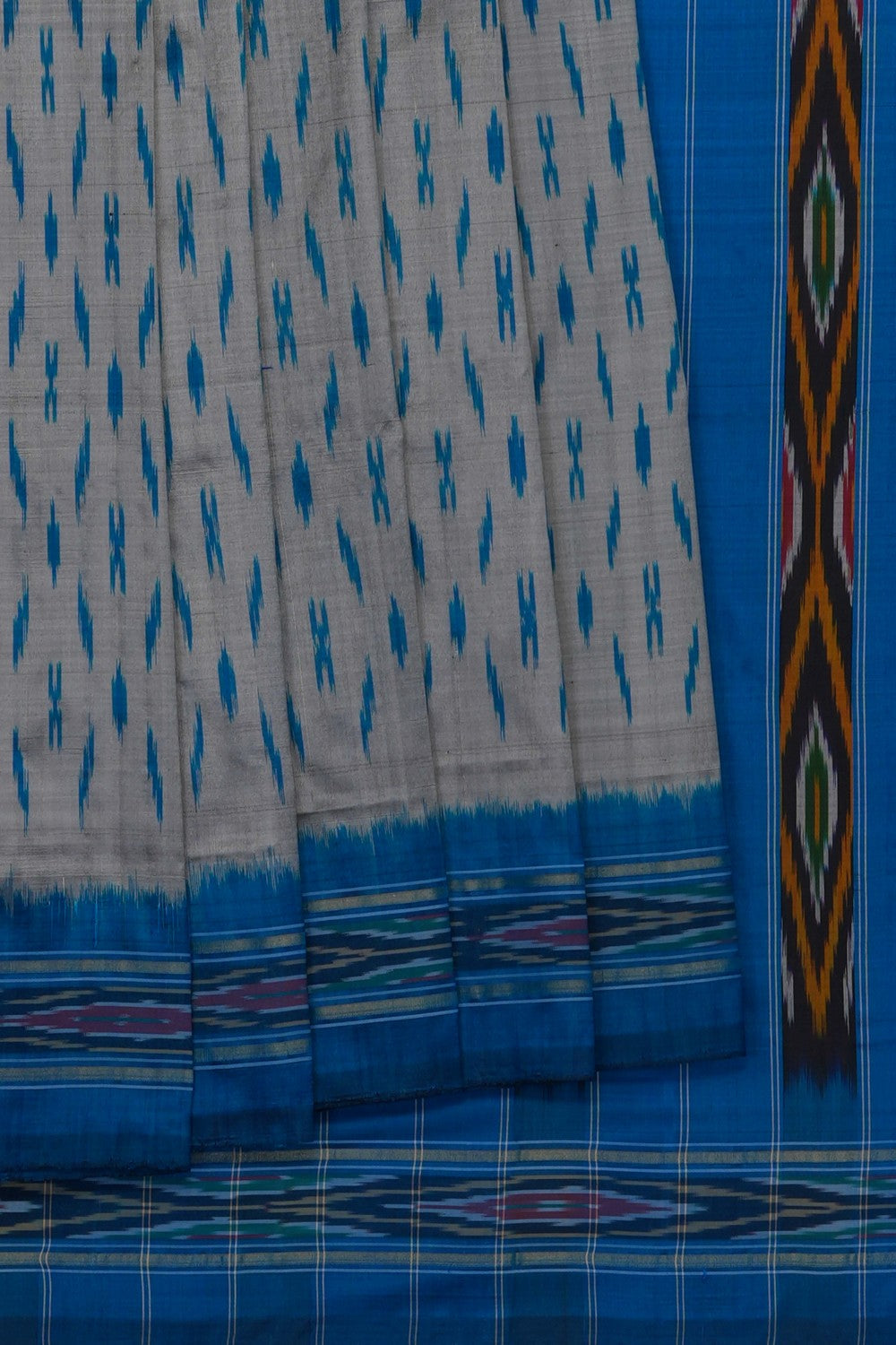 Image of Grey Pochampally Ikat Silk Saree