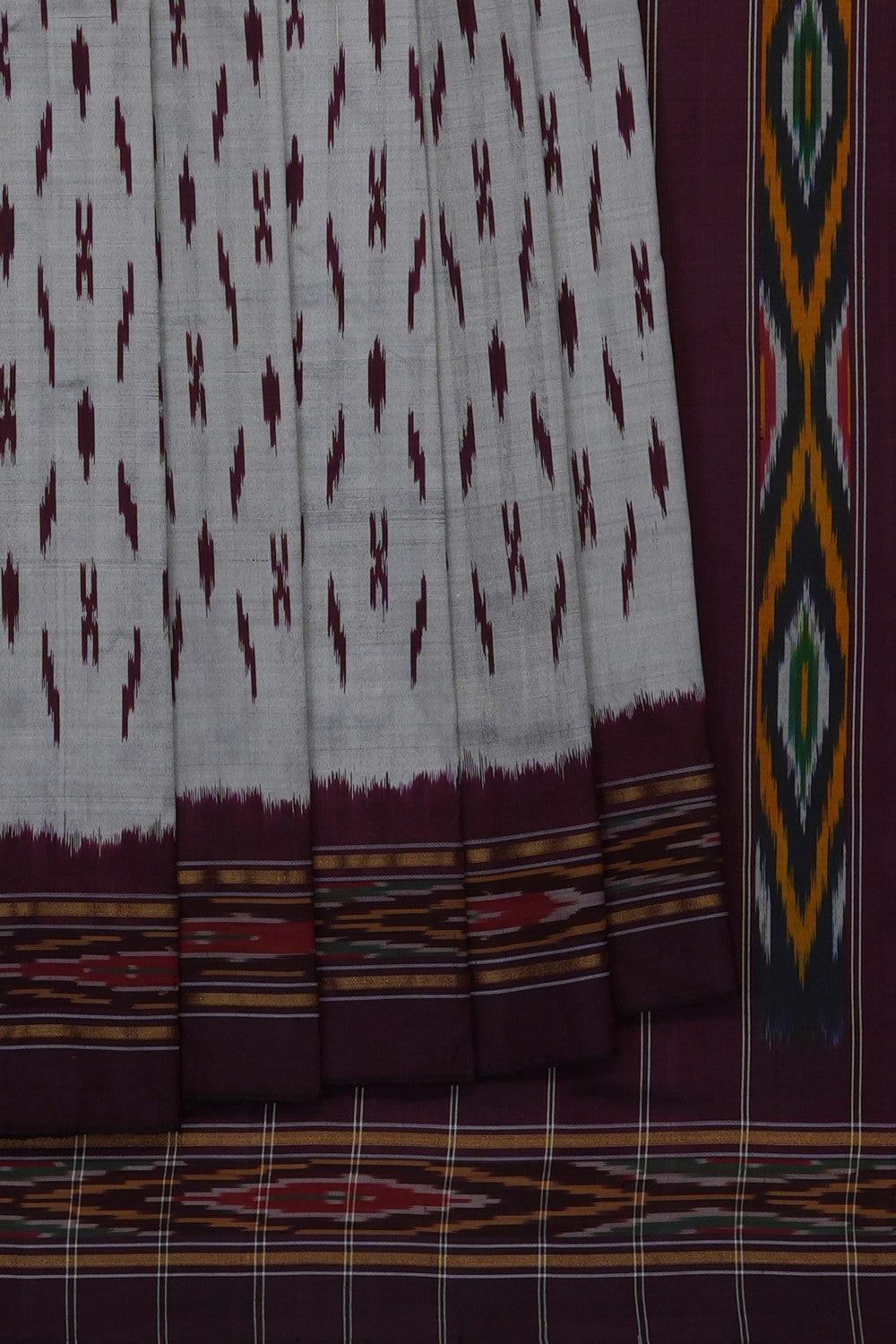 Image of Grey Pochampally Ikat Silk Saree