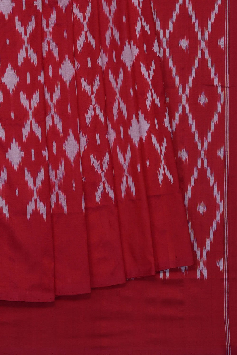 Image of Coral-Red Pochampally Ikat Silk Saree