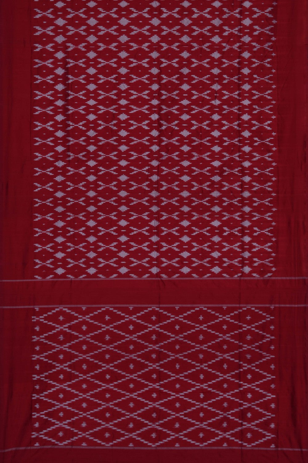 Image of Coral-Red Pochampally Ikat Silk Saree
