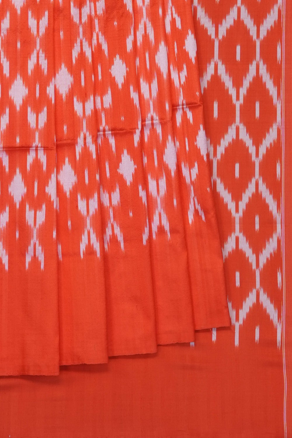 Image of Orange Pochampally Ikat Silk Saree