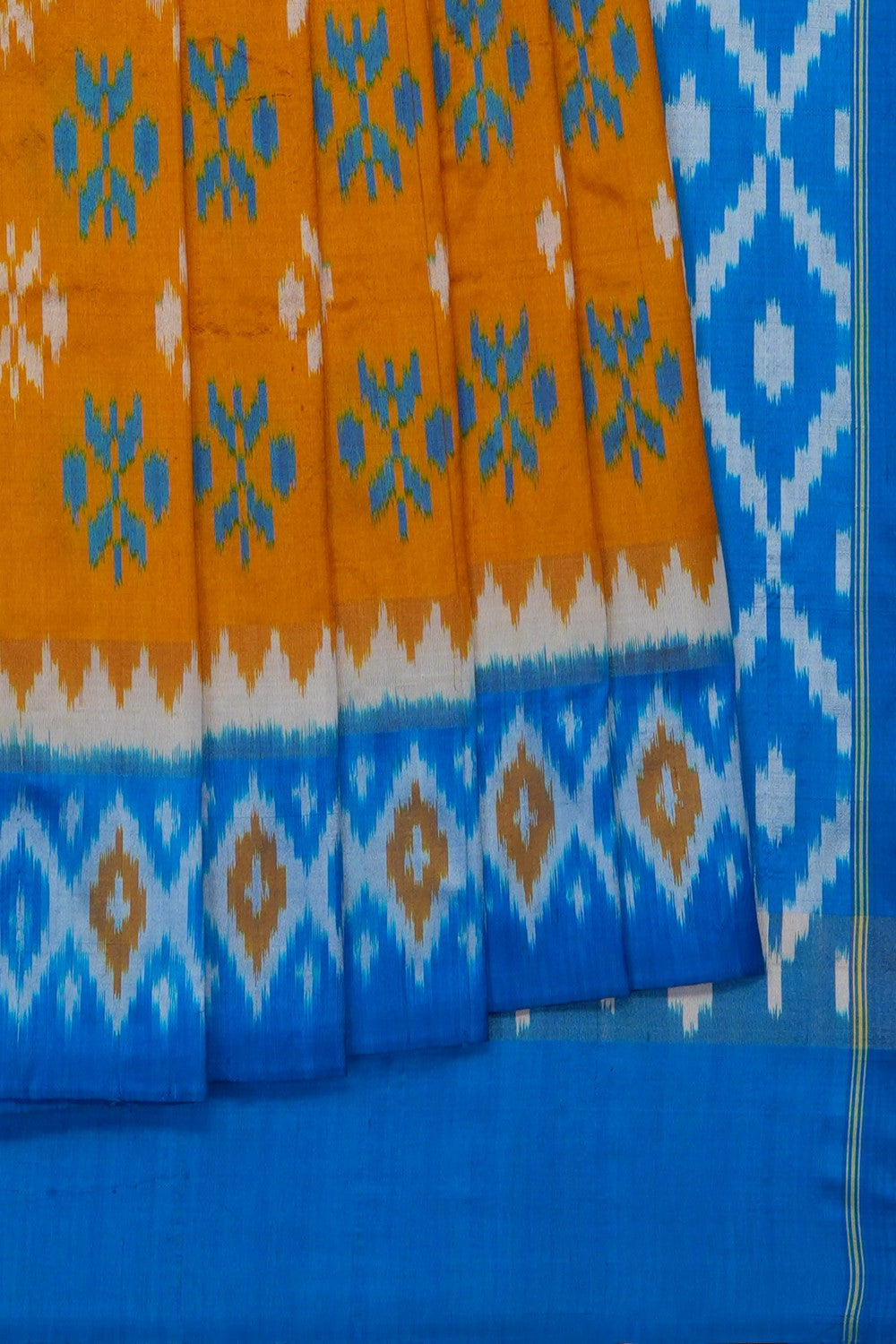 Image of Mustard Pochampally Ikat Silk Saree