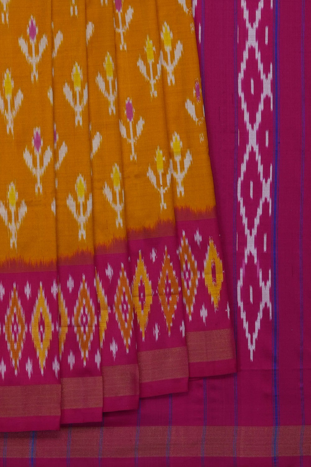 Image of Mustard Pochampally Ikat Silk Saree