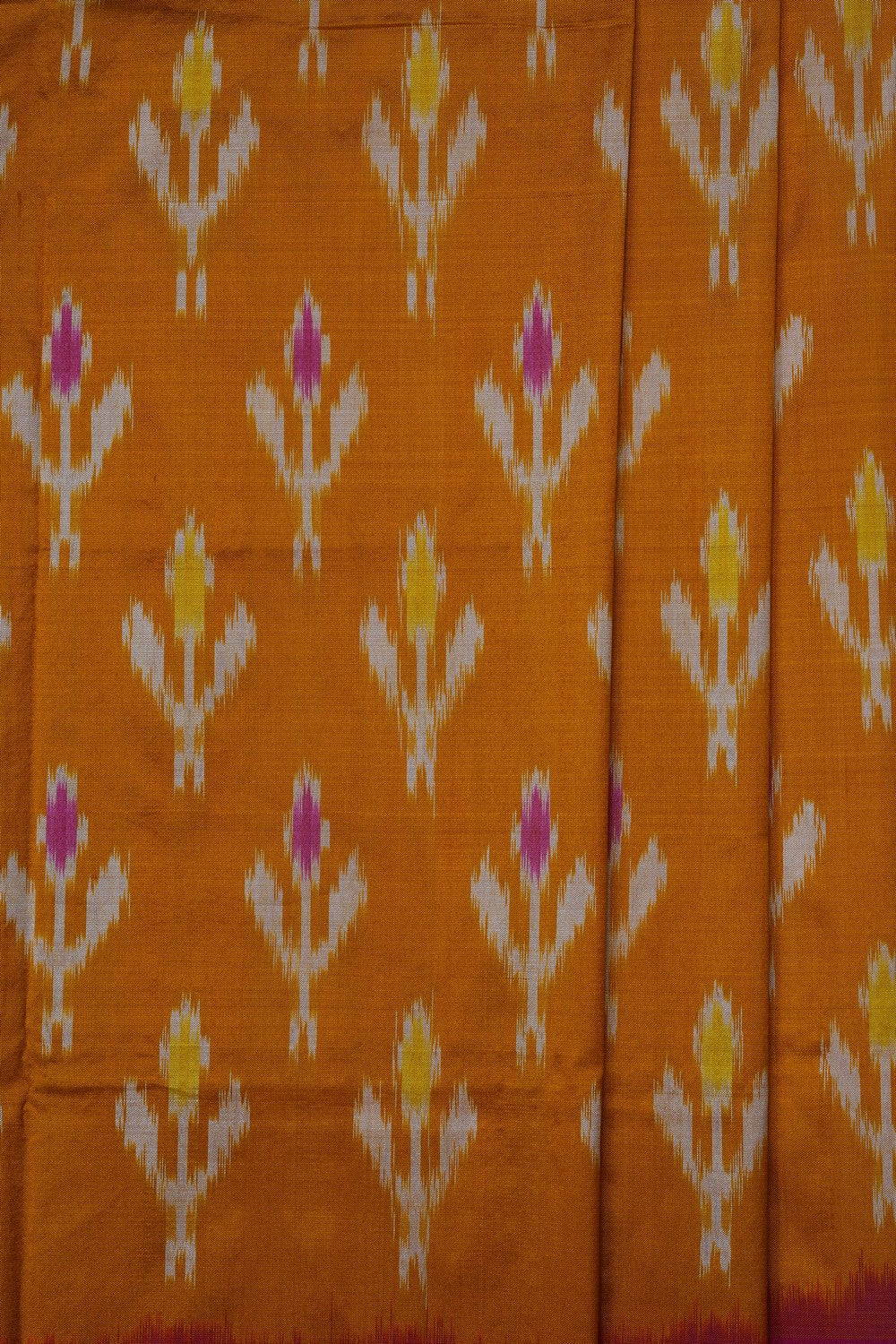 Image of Mustard Pochampally Ikat Silk Saree