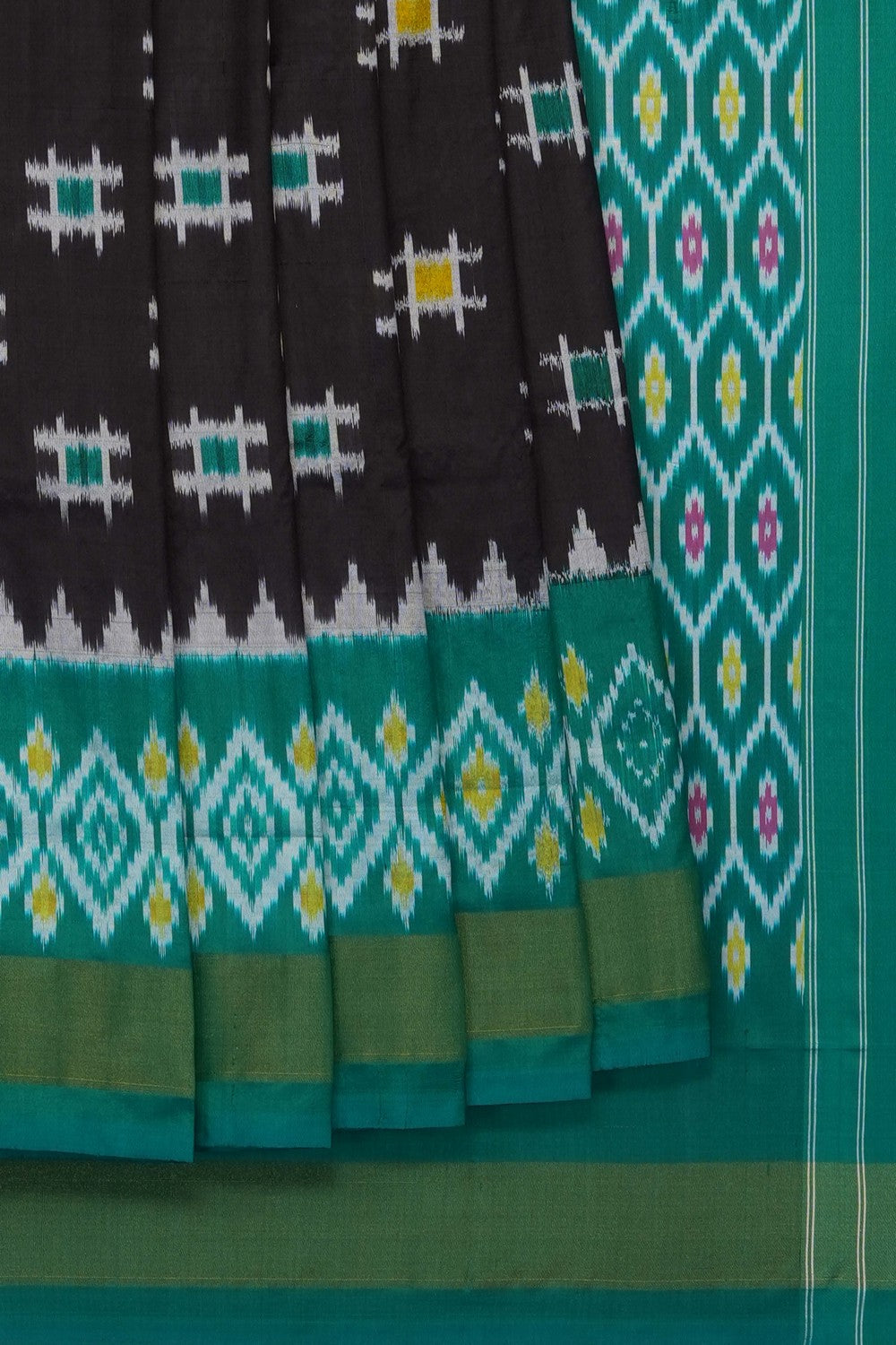 Image of Black Pochampally Ikat Silk Saree