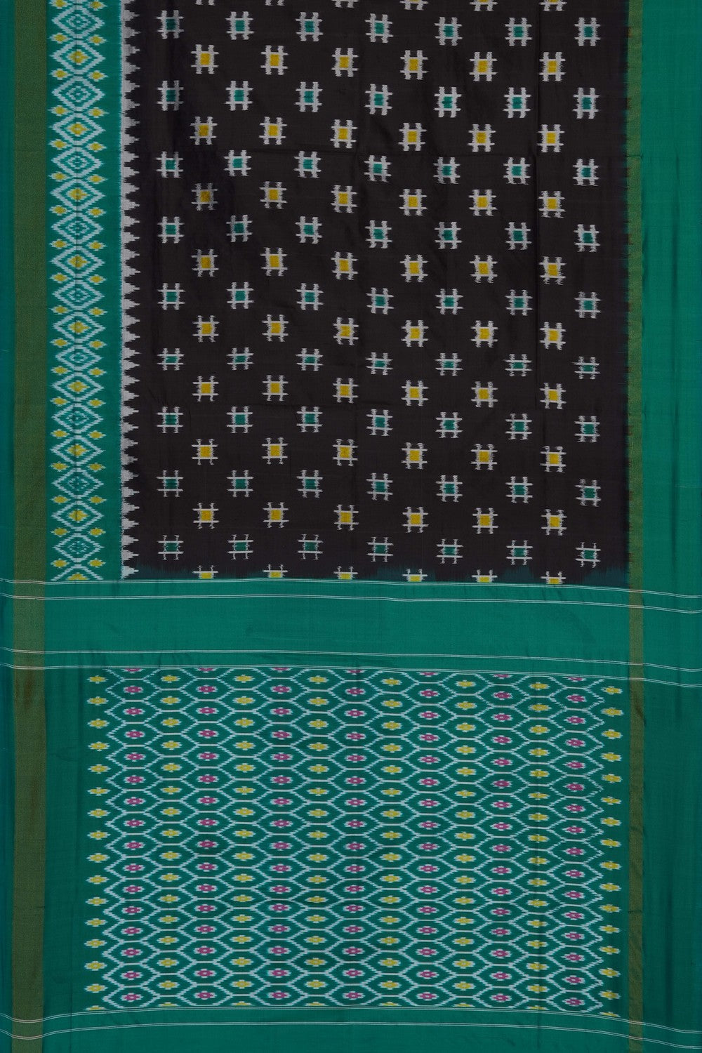 Image of Black Pochampally Ikat Silk Saree