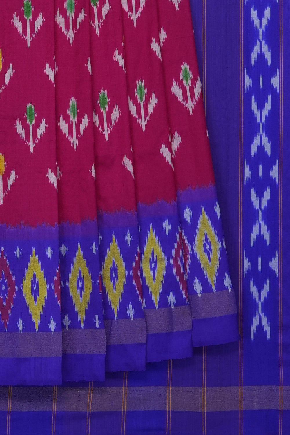 Image of Pink Pochampally Ikat Silk Saree