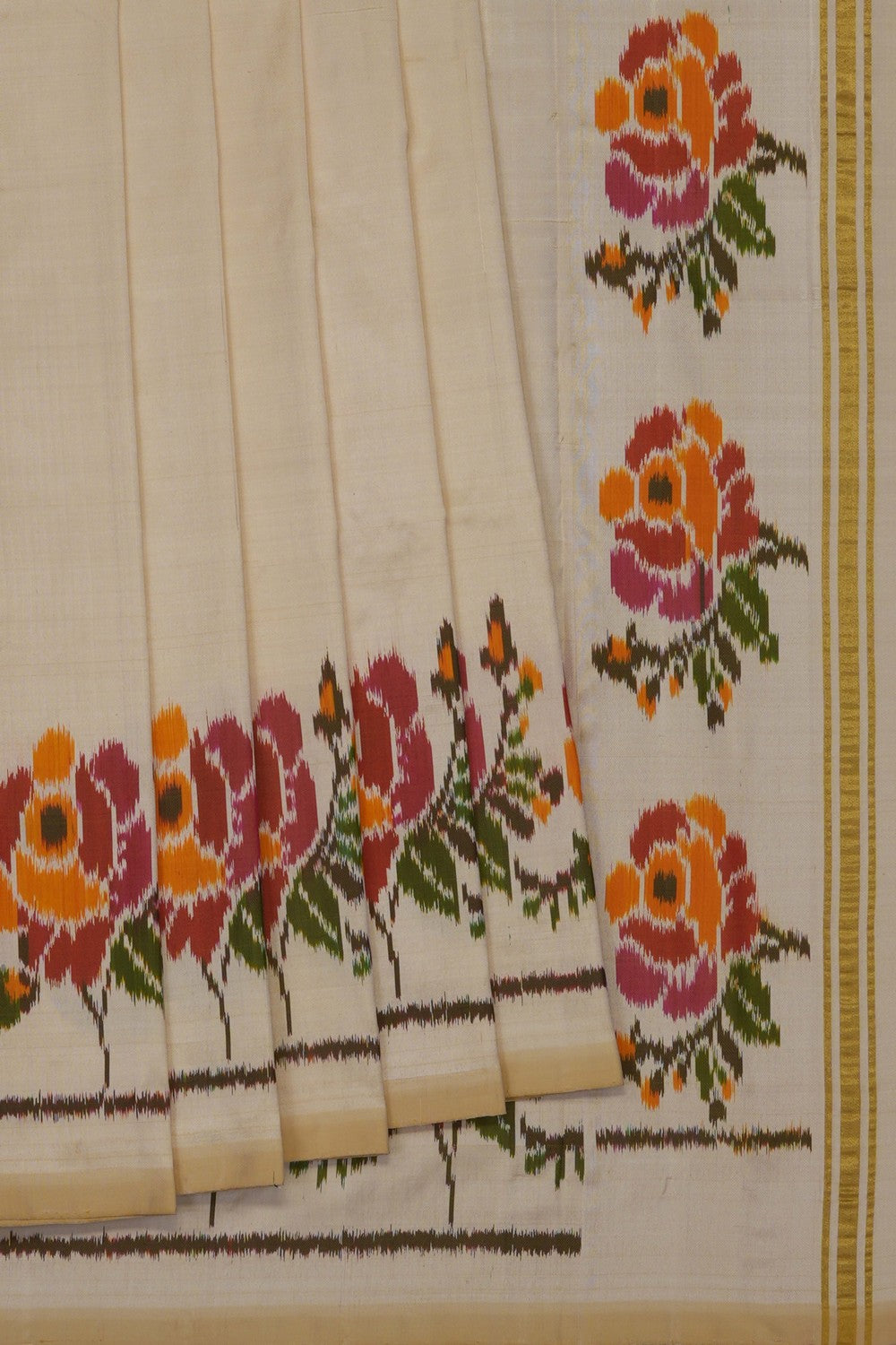 Image of Ivory Cream Pochampally Ikat Silk Saree