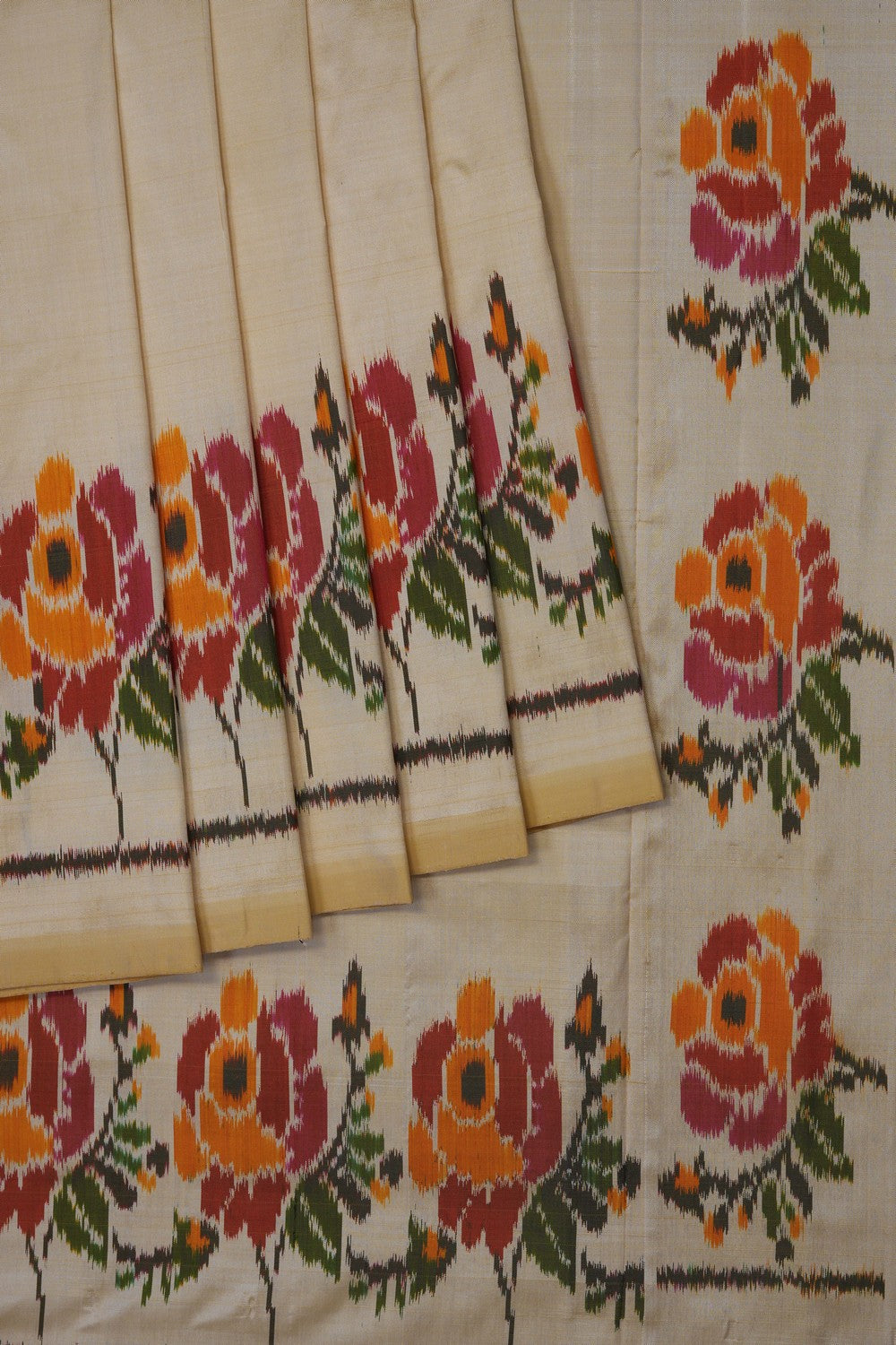 Image of Ivory Cream Pochampally Ikat Silk Saree