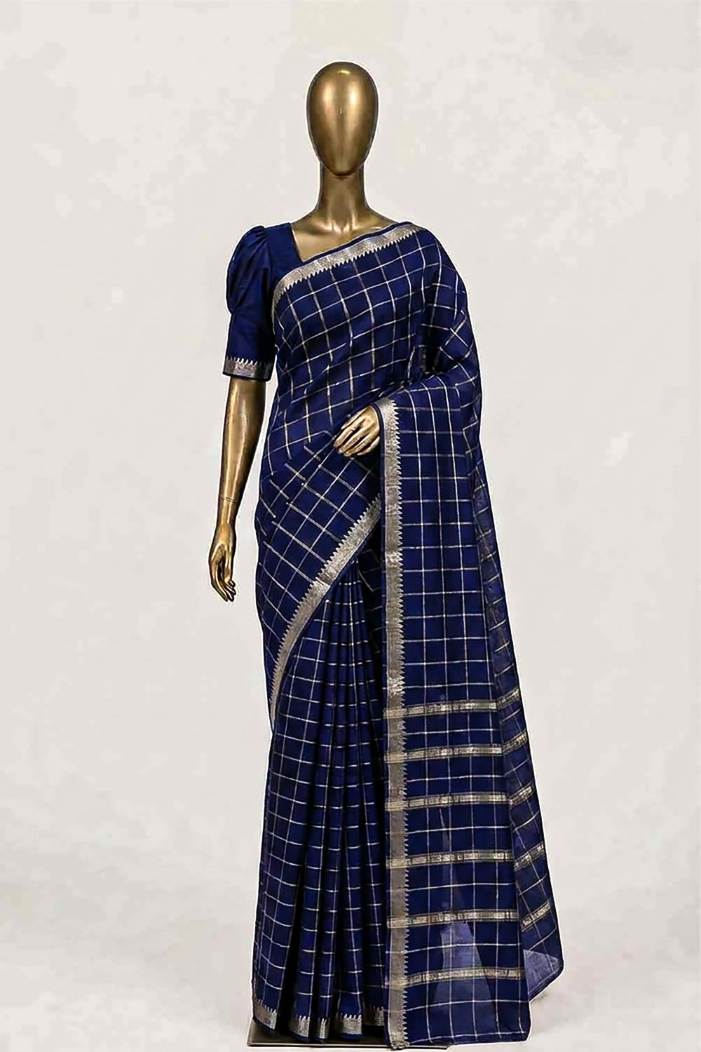 Image of Indigo Blue Mangalgiri Saree