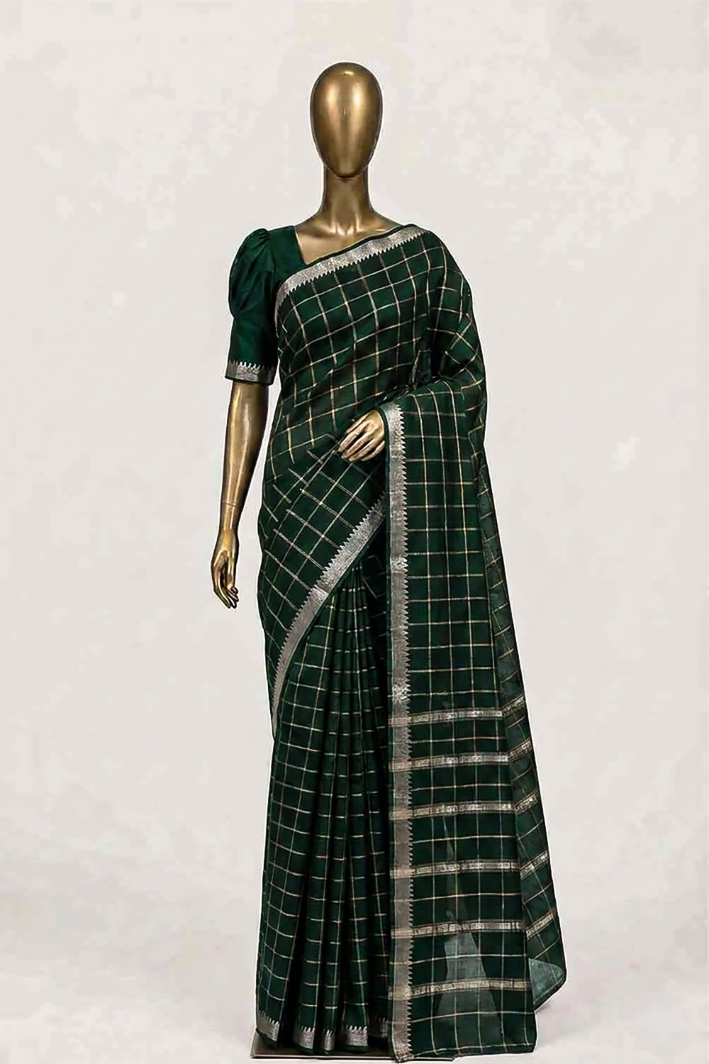 Image of Bottle-Green Mangalgiri Saree