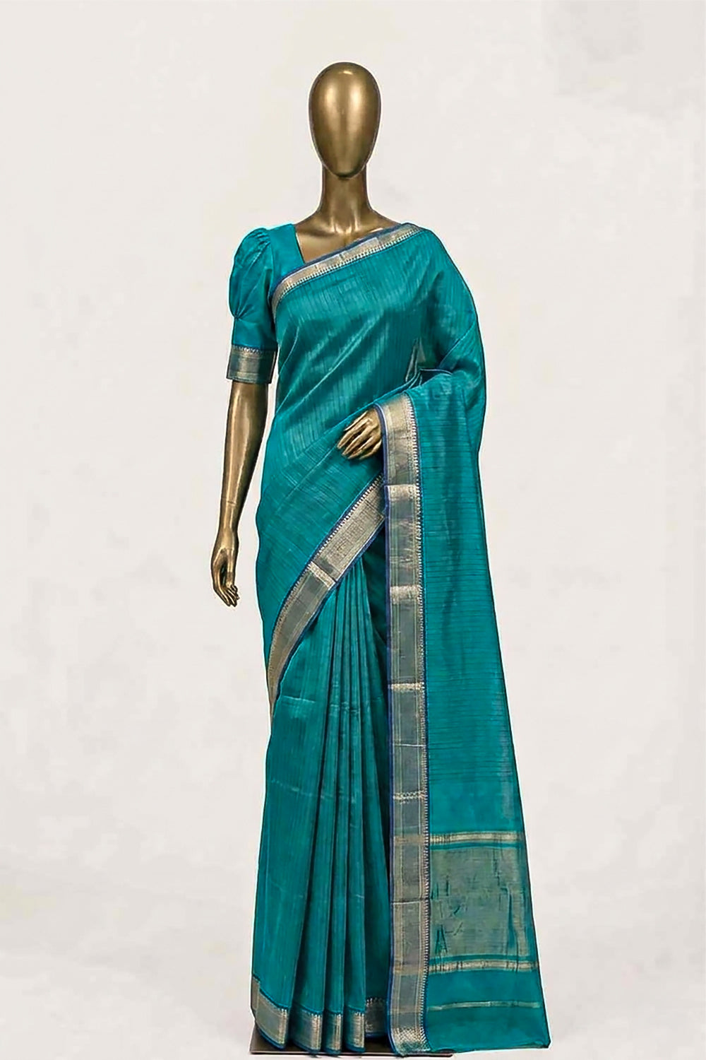 Image of Aqua-Blue Mangalgiri Saree