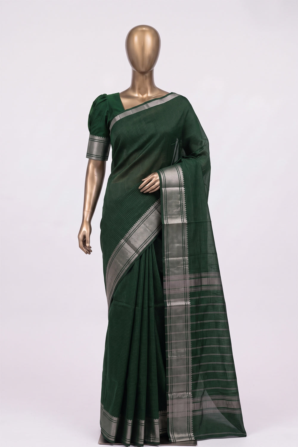 Image of Bottle-Green Mangalgiri Saree