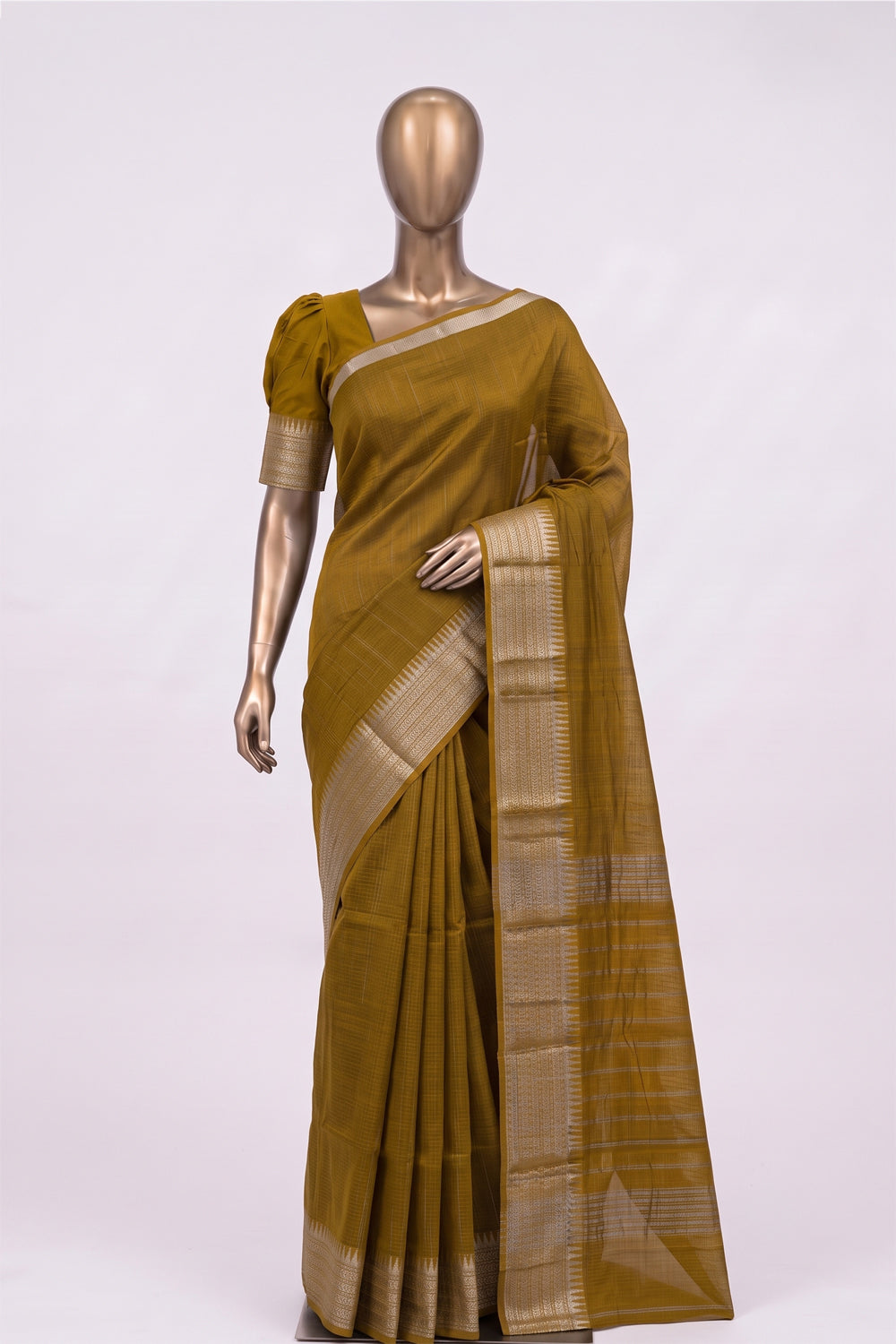 Image of Fenugreek-Yellow Mangalgiri Saree