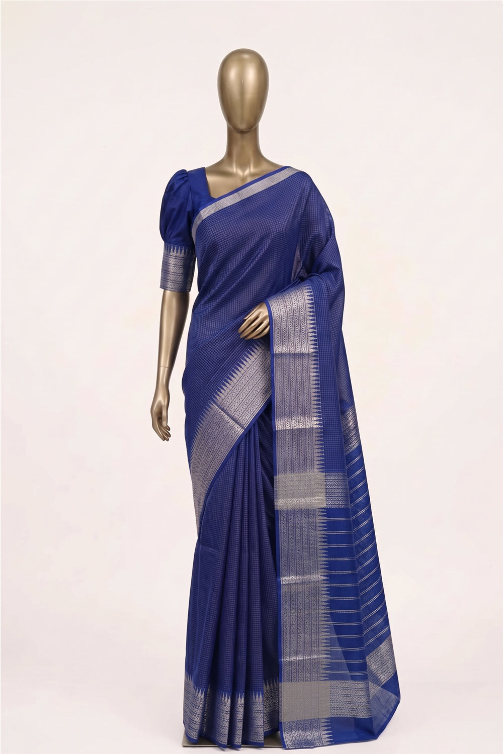 Image of Smoky Blue Mangalgiri Saree