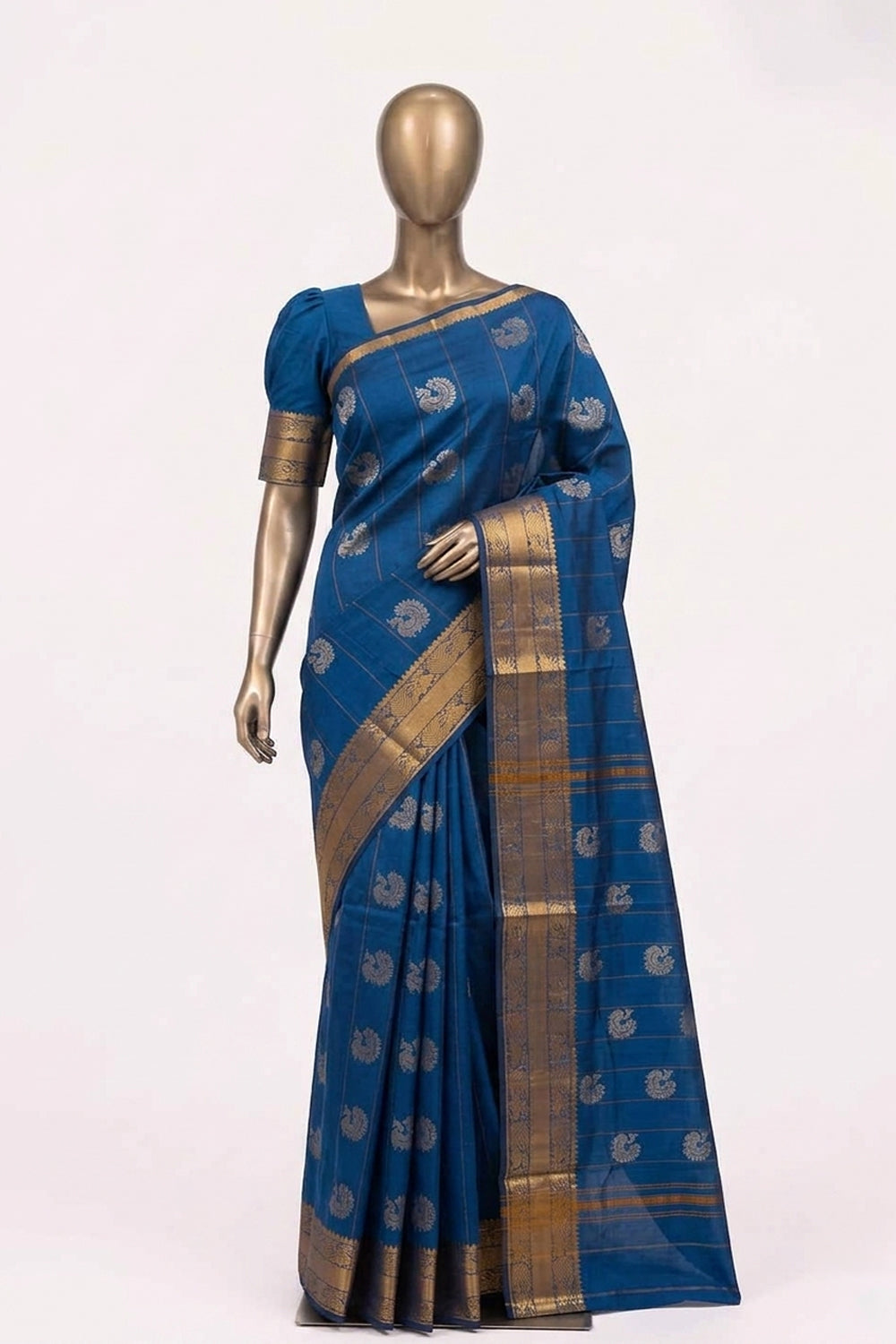 Image of Blue Mangalgiri Saree