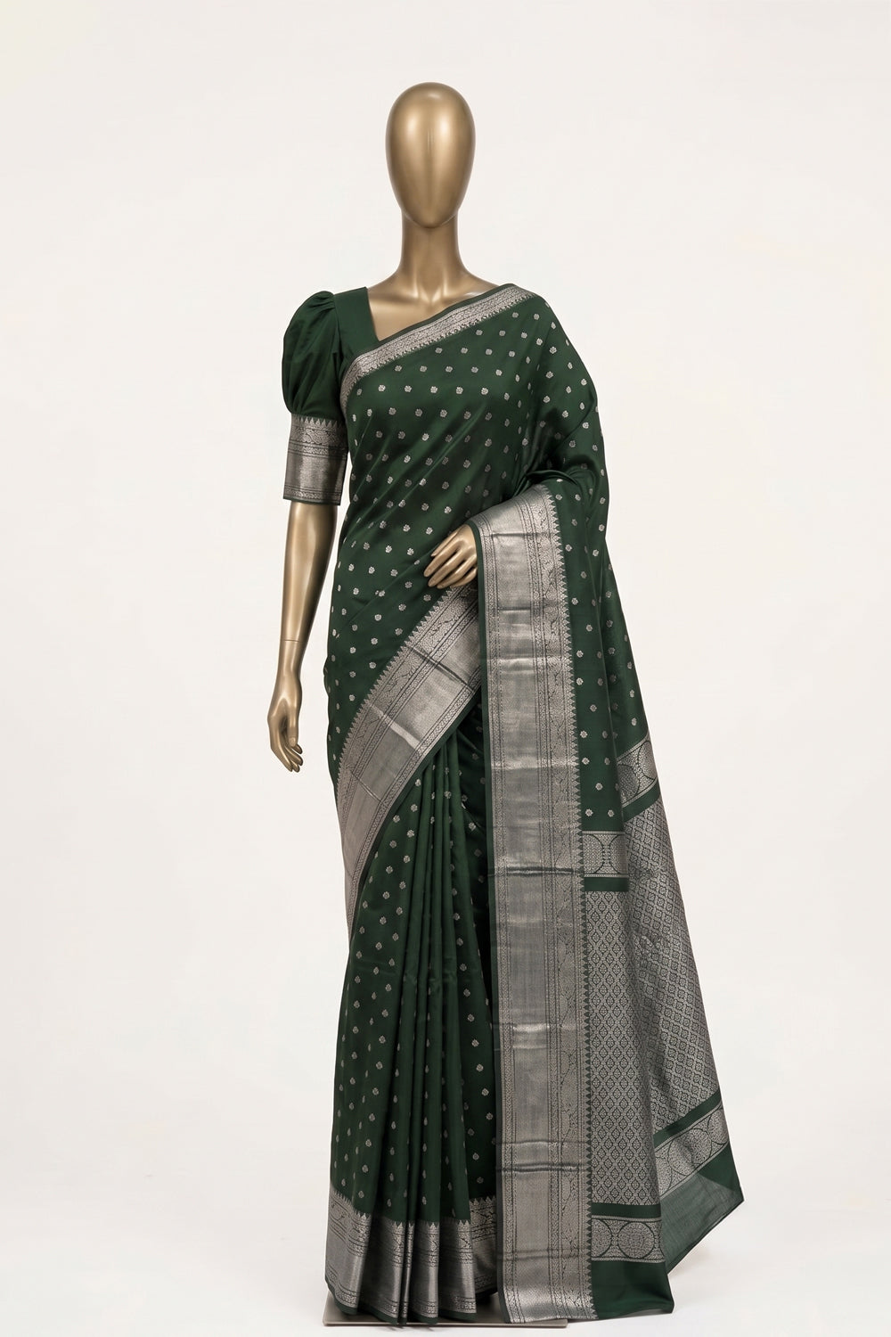 Image of Bottle Green Mangalgiri Saree