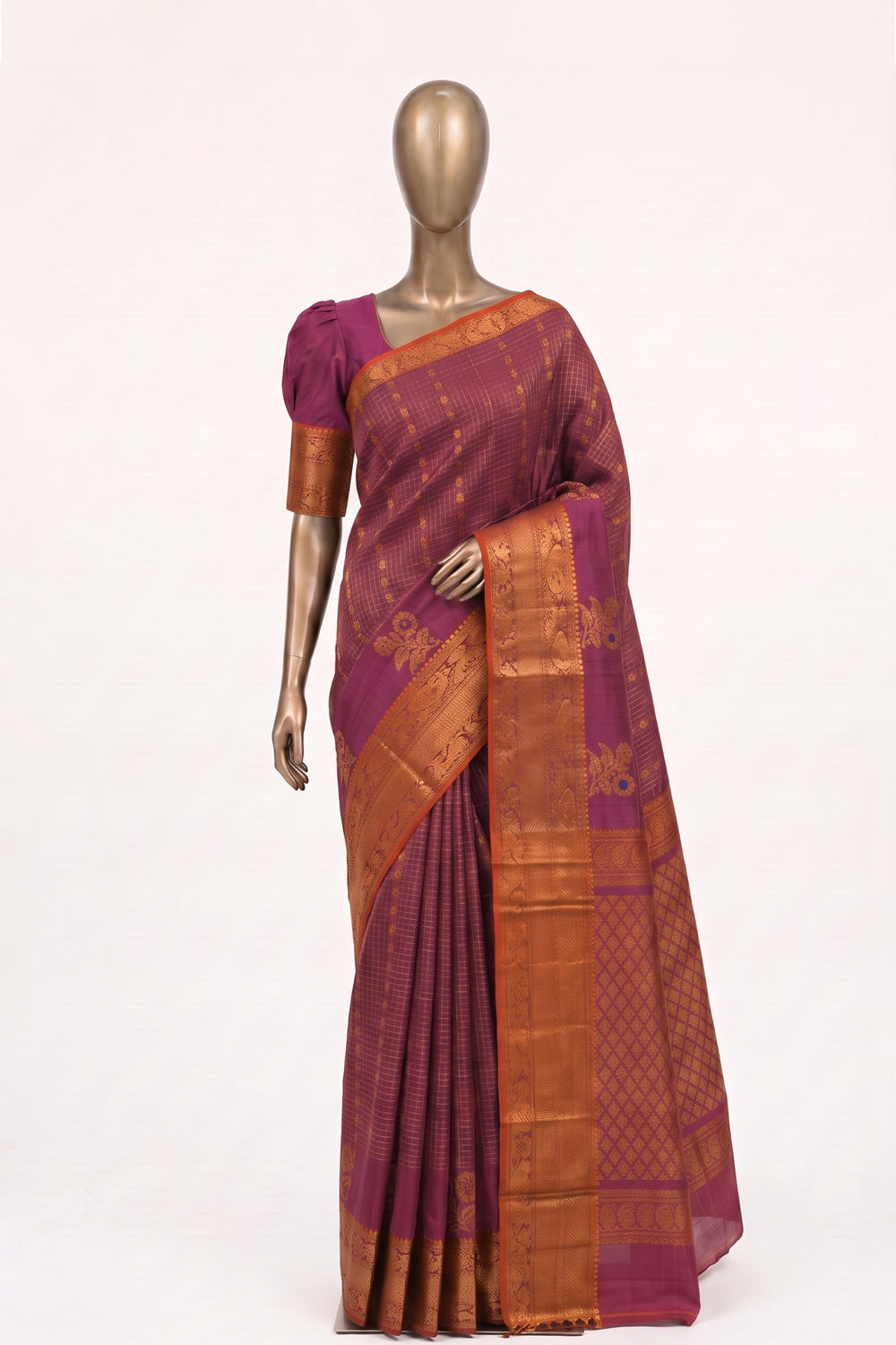 Image of Fuchsia-Pink Mangalgiri Saree