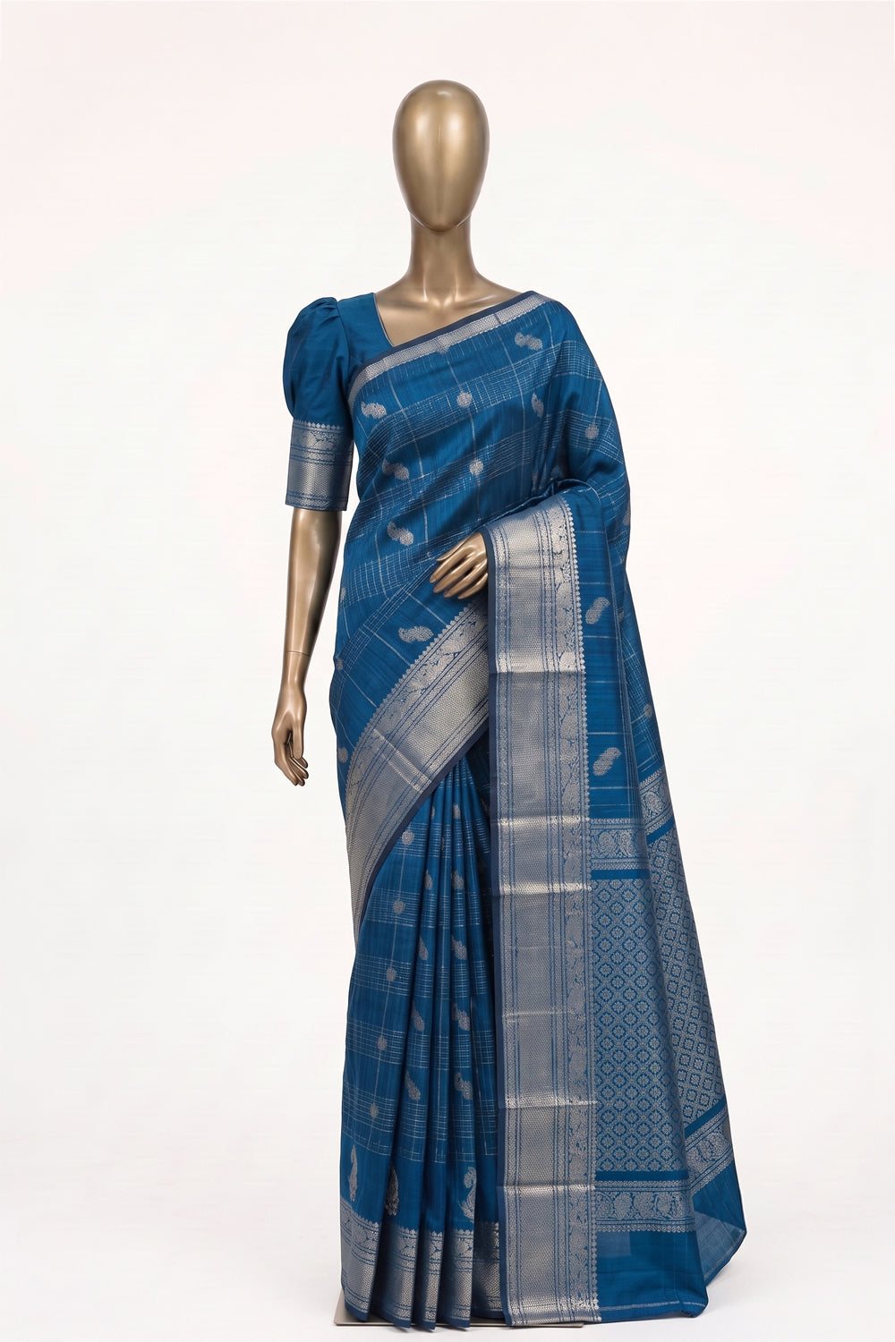 Image of Blue Mangalgiri Saree