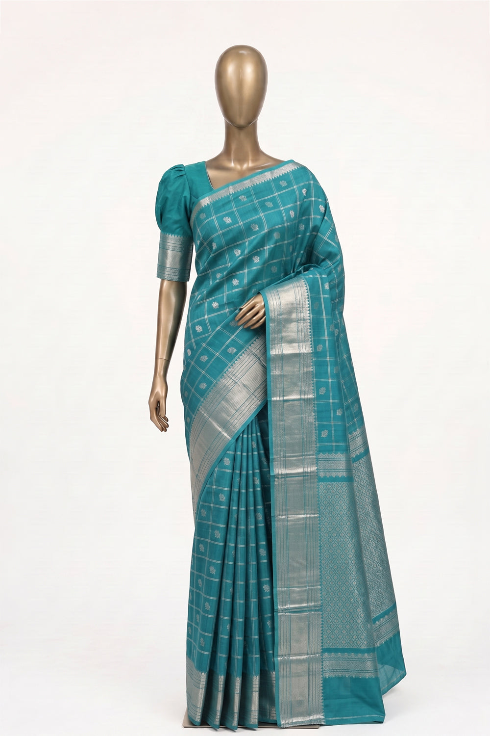 Image of Teal Green Mangalgiri Saree