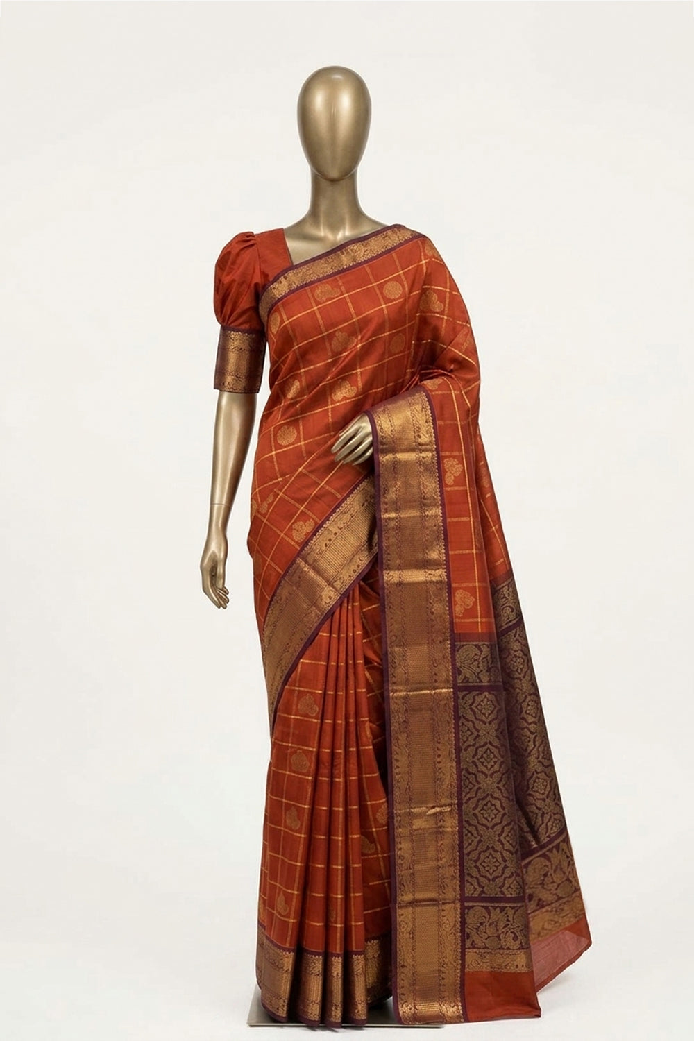 Image of Orange Mangalgiri Saree
