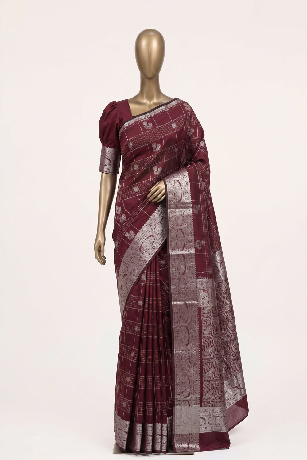 Image of Caramel-Maroon Mangalgiri Saree