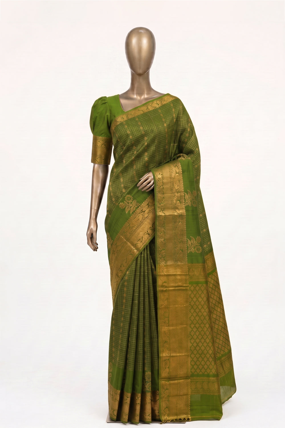 Image of Green Mangalgiri Saree