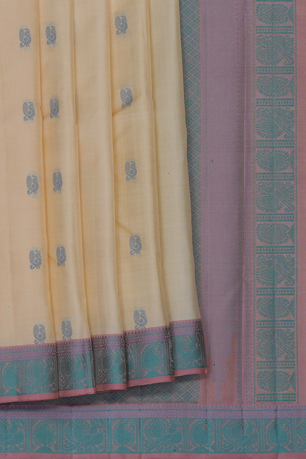 Image of Off-White Kanjivaram Silk Saree