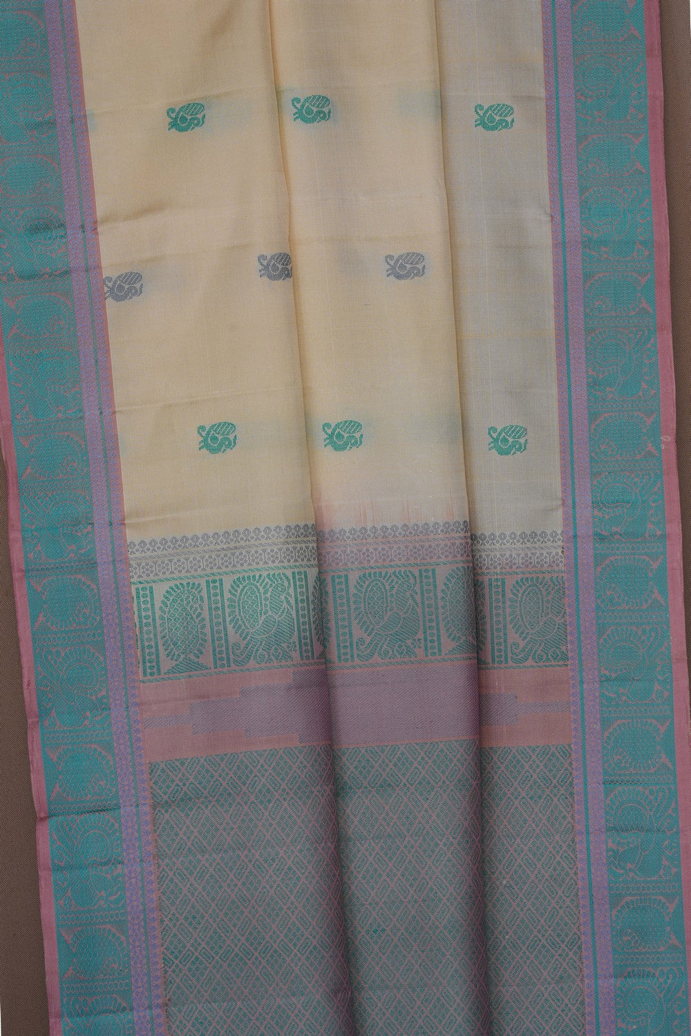 Image of Off-White Kanjivaram Silk Saree