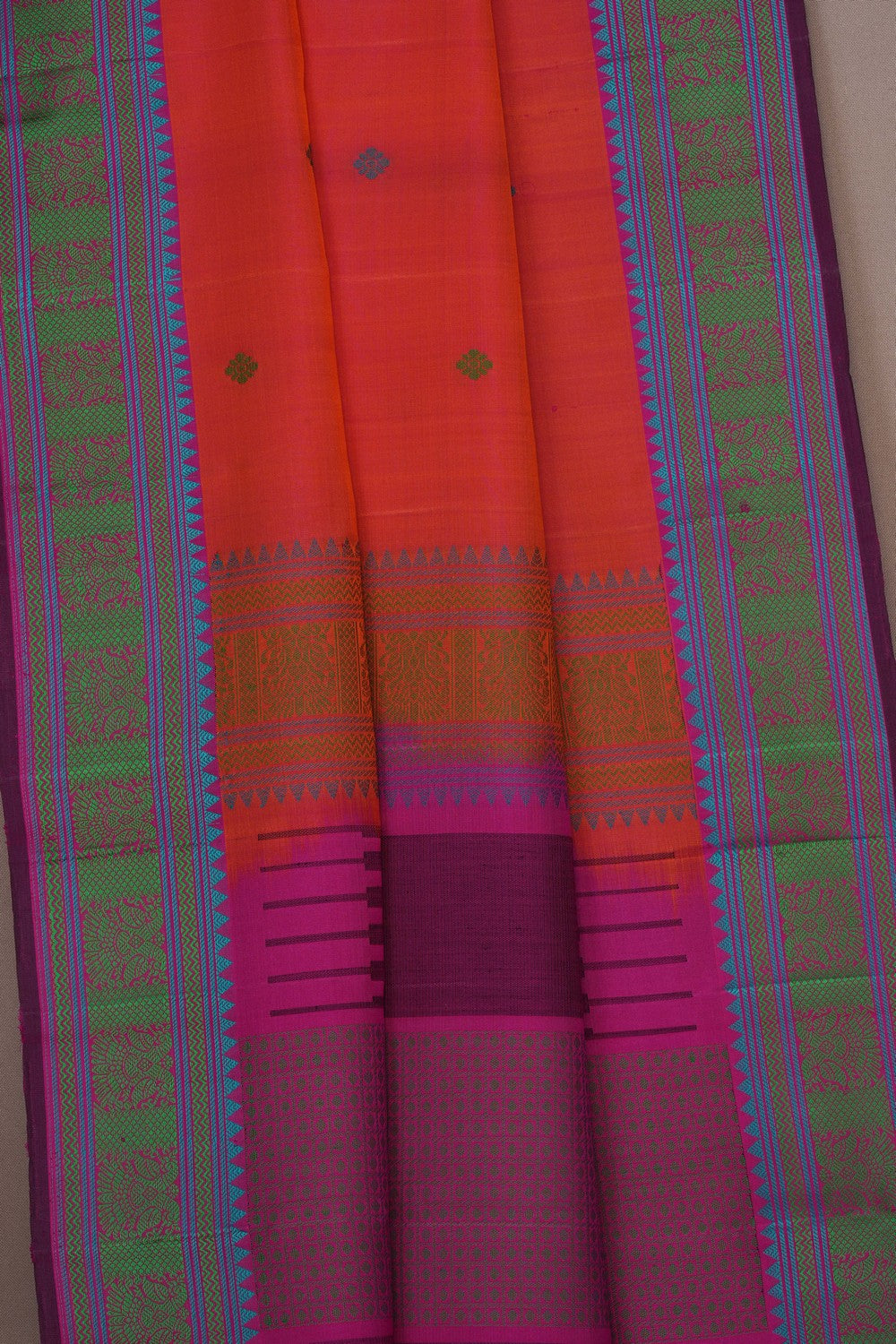 Image of Orange Kanjivaram Silk Saree
