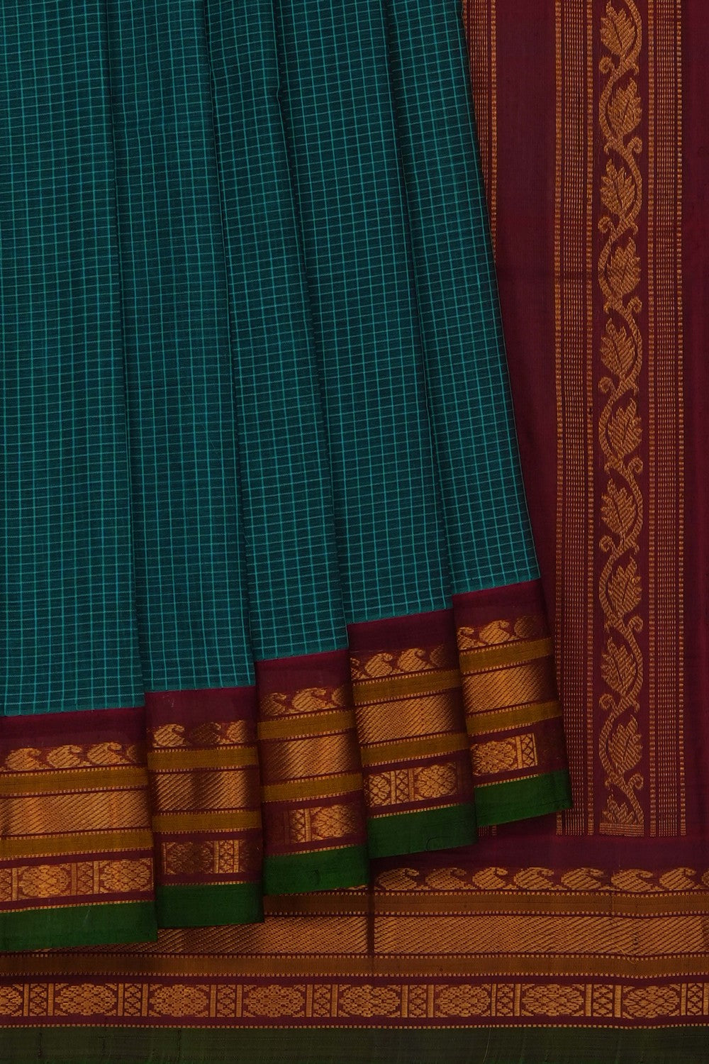 Image of Teal Blue Gadwal Cotton Saree