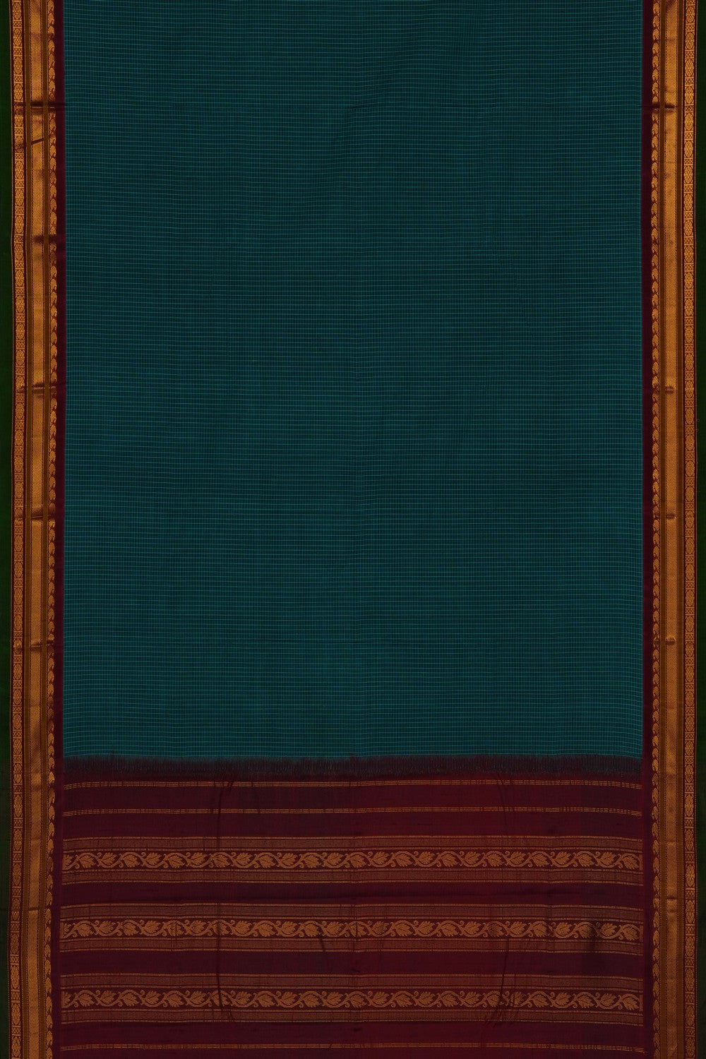 Image of Teal Blue Gadwal Cotton Saree