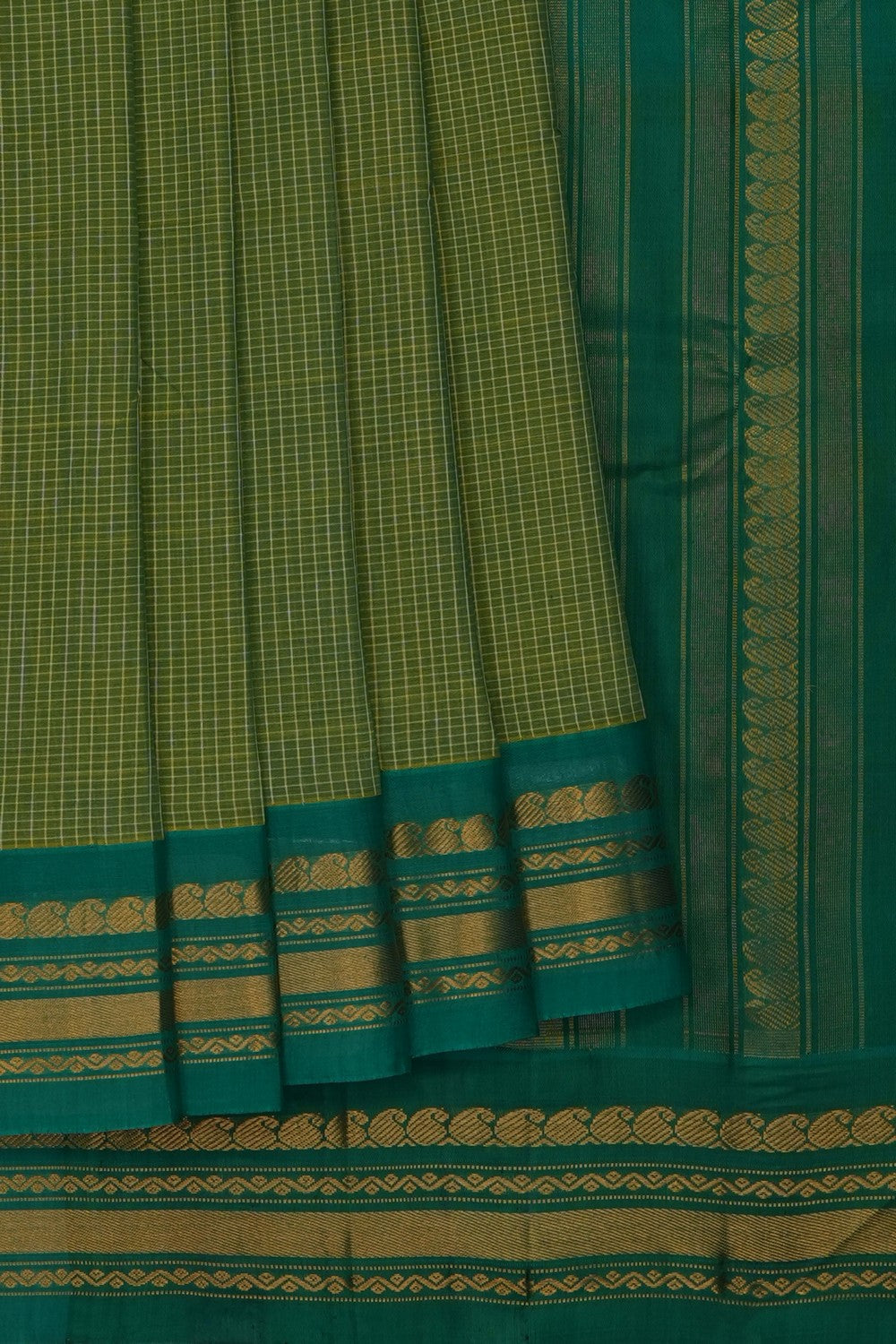 Image of Green Gadwal Cotton Saree