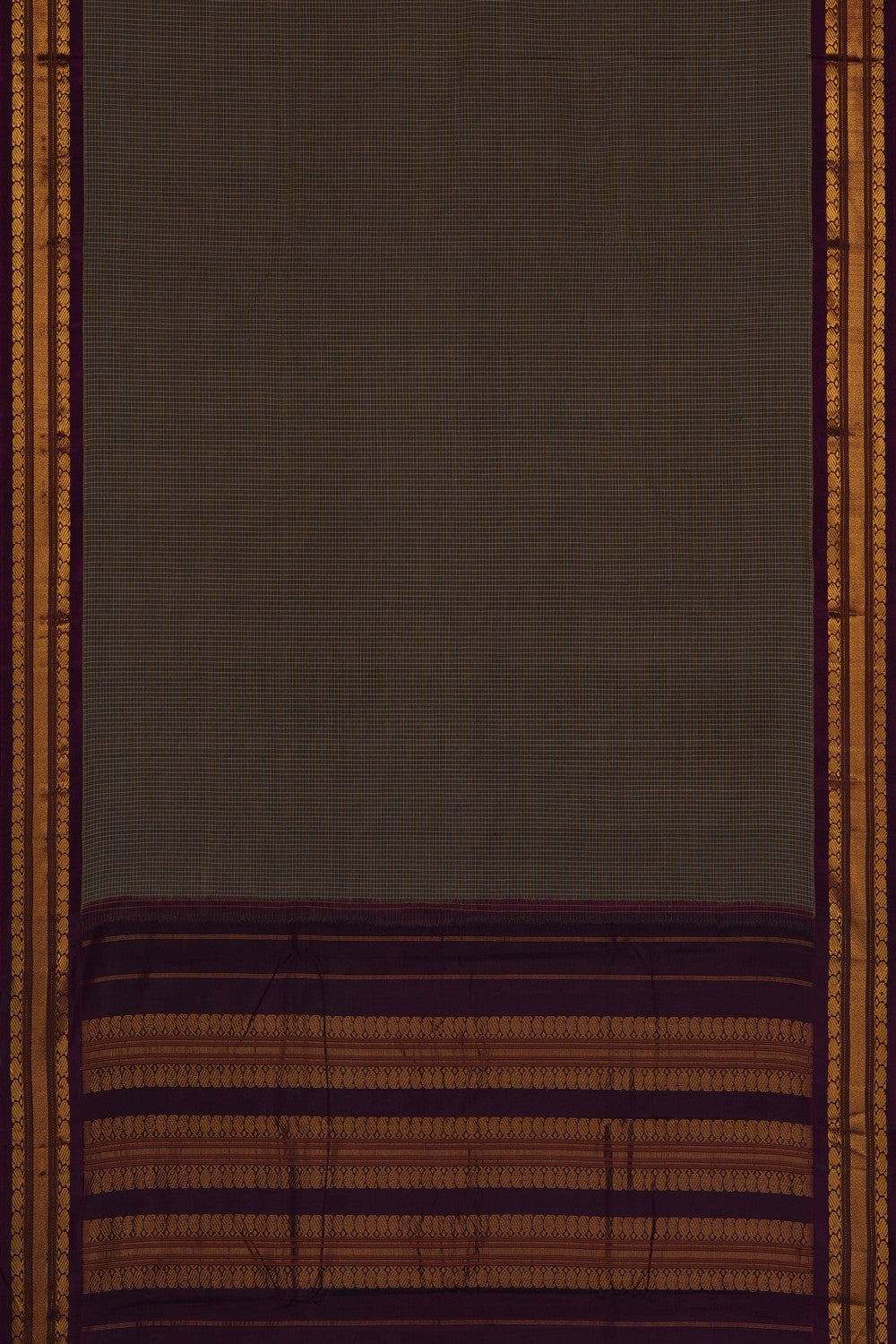 Image of Moss Green Gadwal Cotton Saree