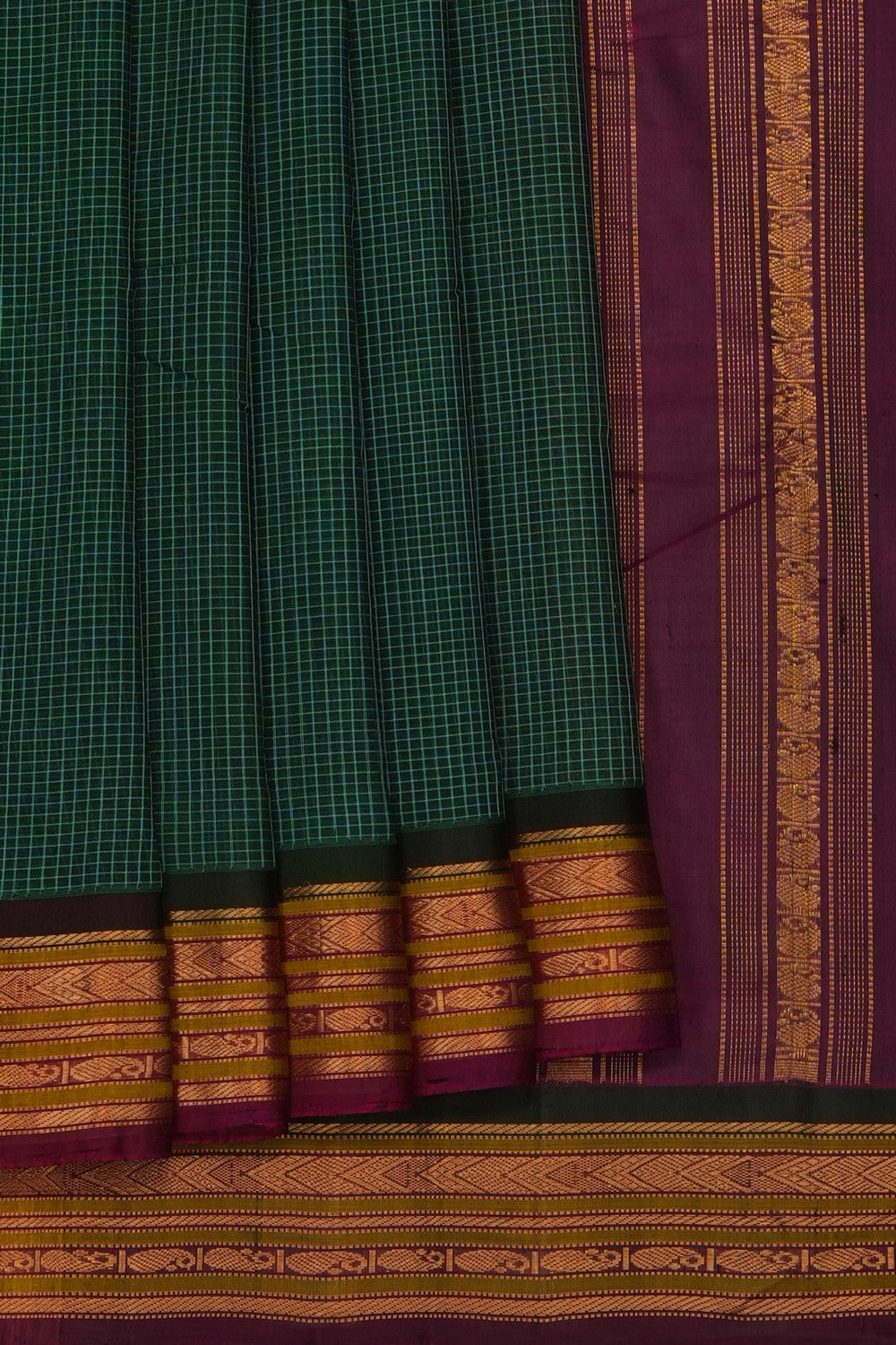 Image of Green Gadwal Cotton Saree