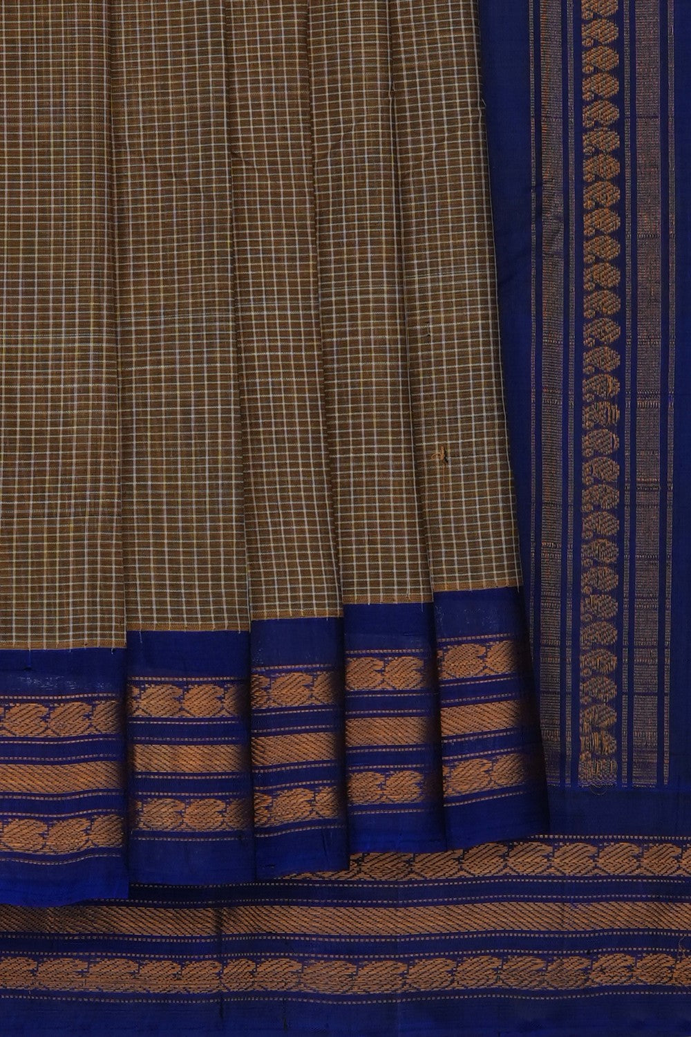 Image of Moss Green Gadwal Cotton Saree