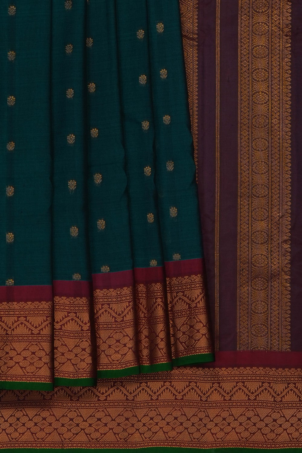 Image of Teal-Green Gadwal Silk Saree