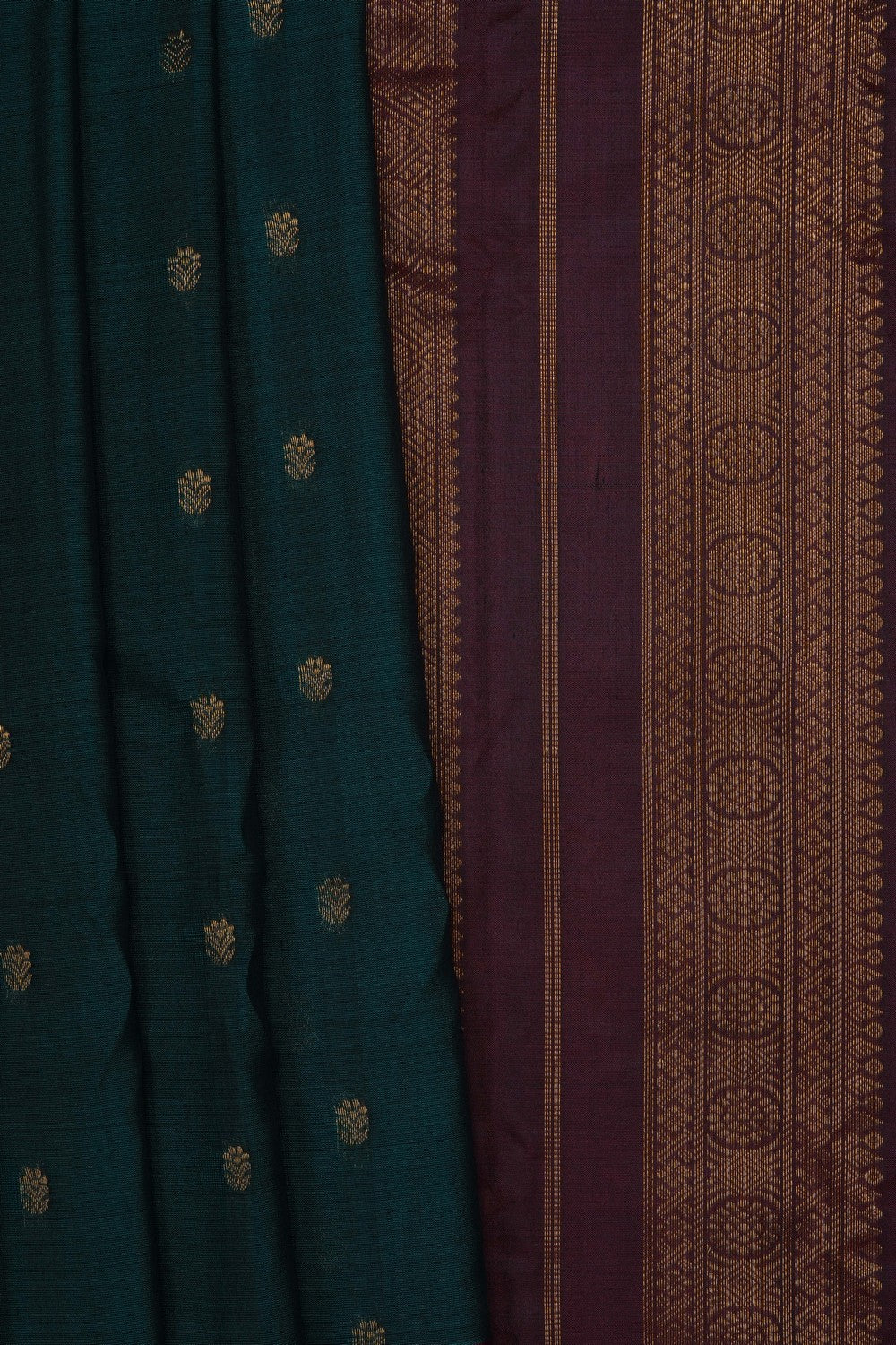 Image of Teal-Green Gadwal Silk Saree