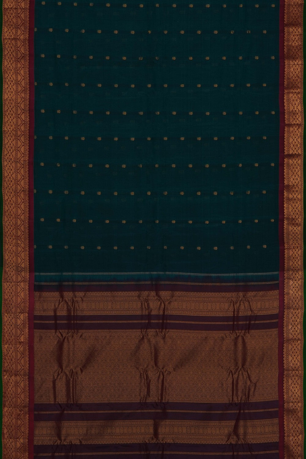 Image of Teal-Green Gadwal Silk Saree