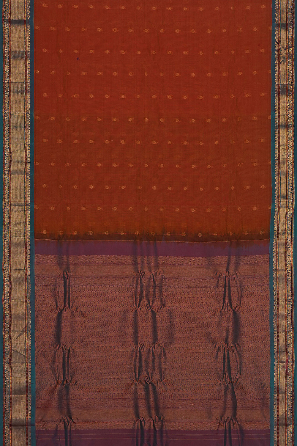 Image of Rust-Orange Gadwal Saree
