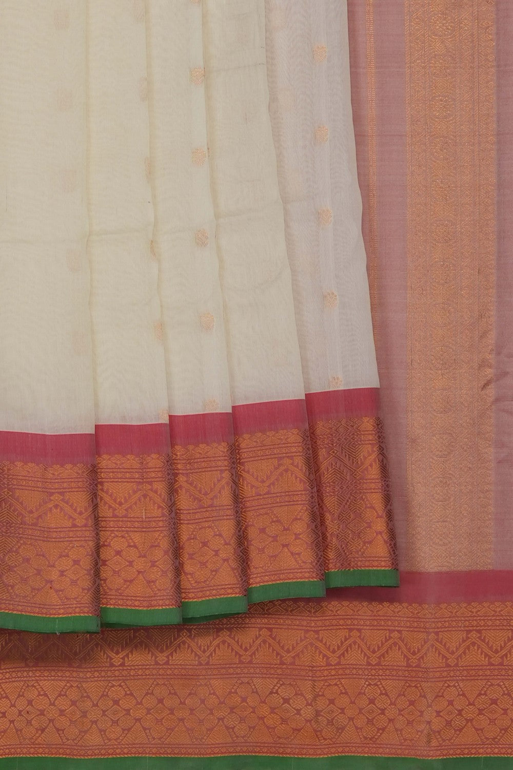 Image of White Gadwal Silk Saree