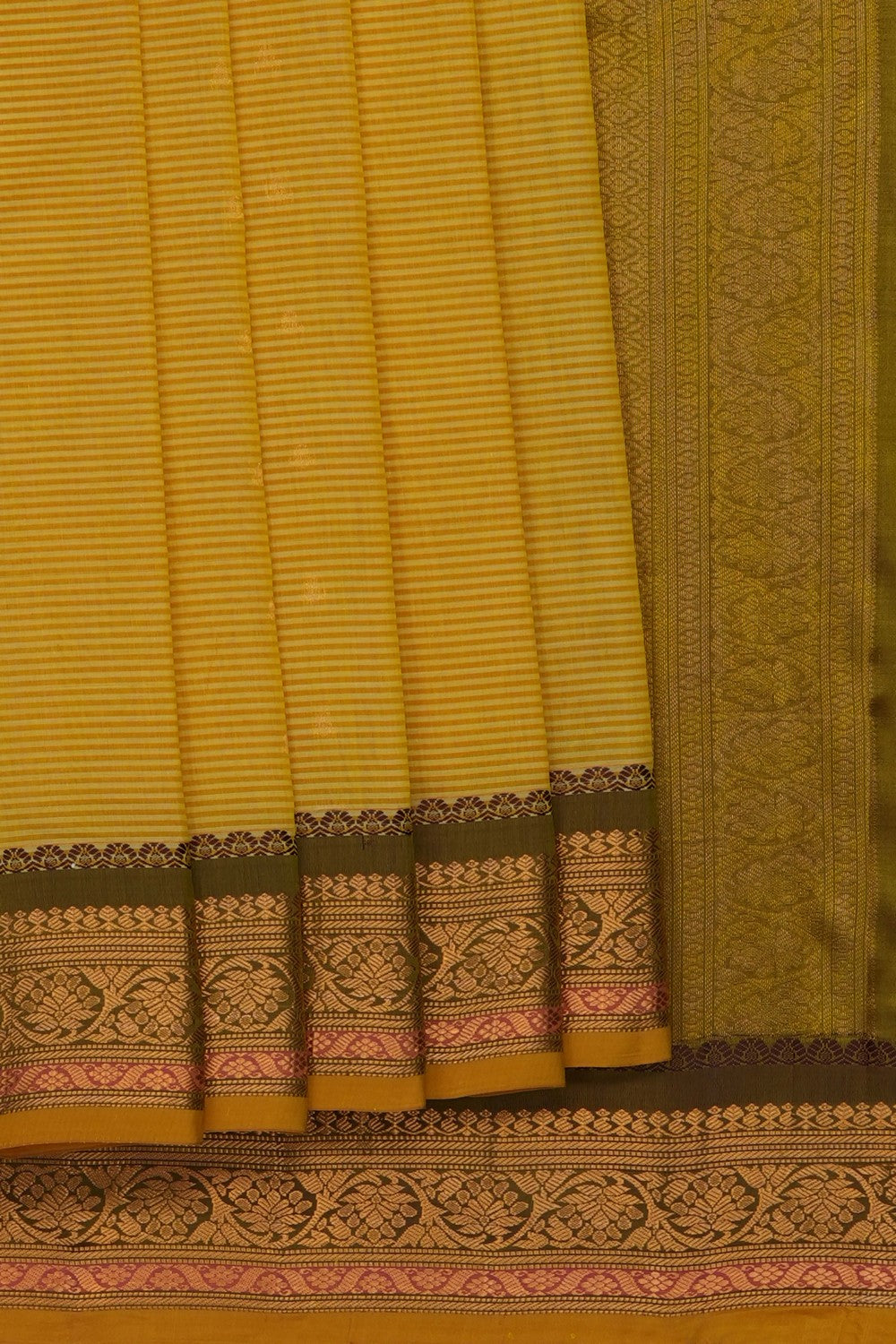 Image of Yellow Gadwal Silk Cotton Saree