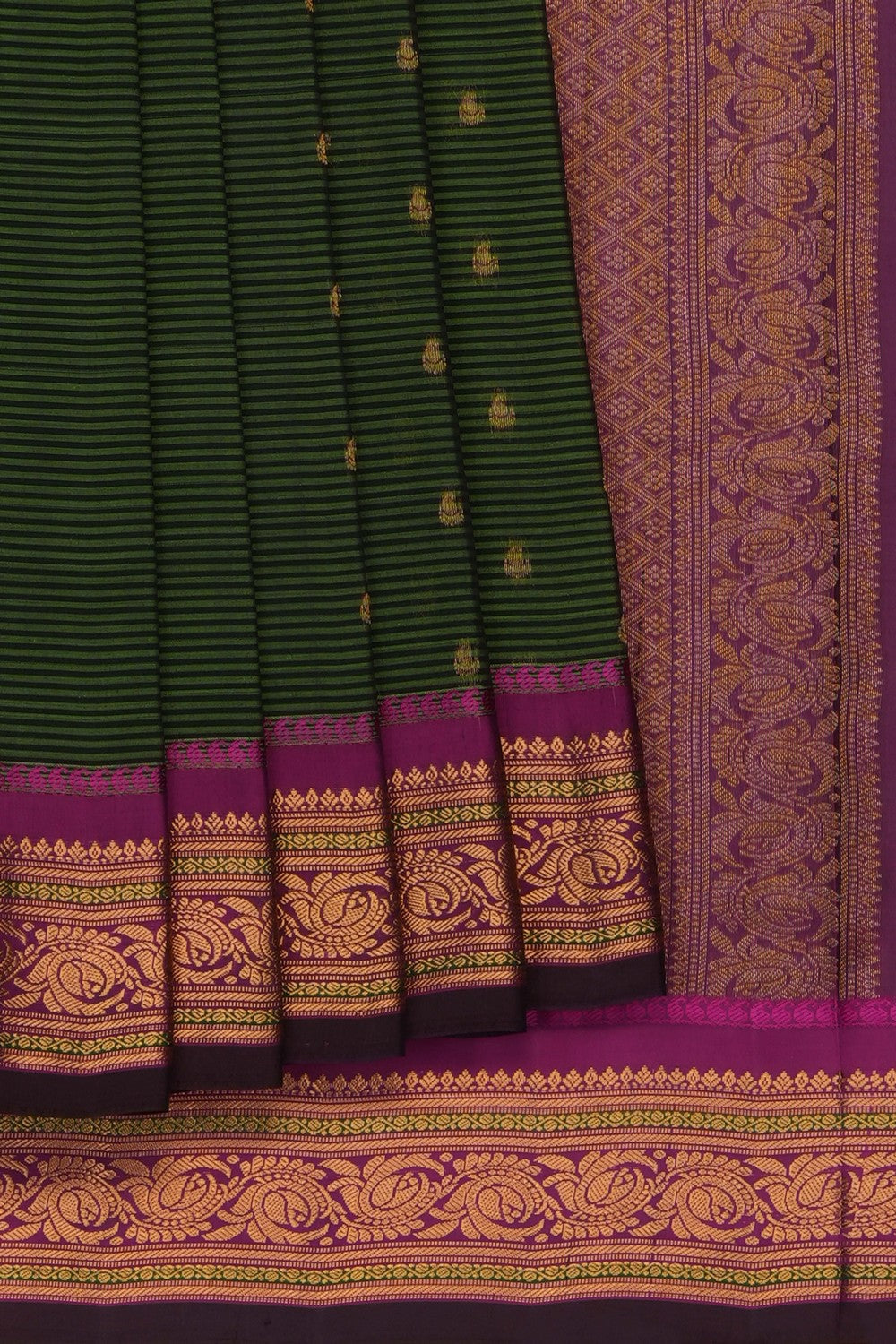 Image of Green Gadwal Silk Cotton Saree