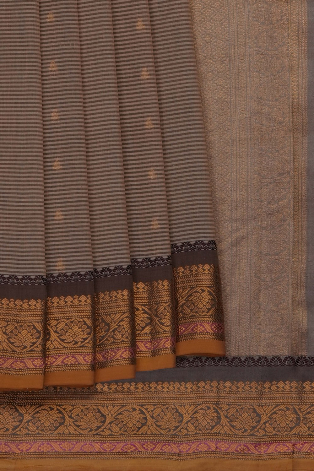 Image of Grey Gadwal Silk Cotton Saree