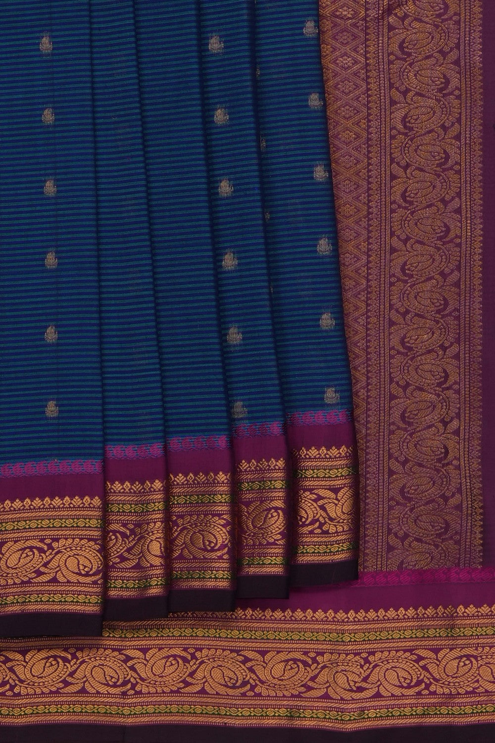 Image of Blue Gadwal Silk Cotton Saree